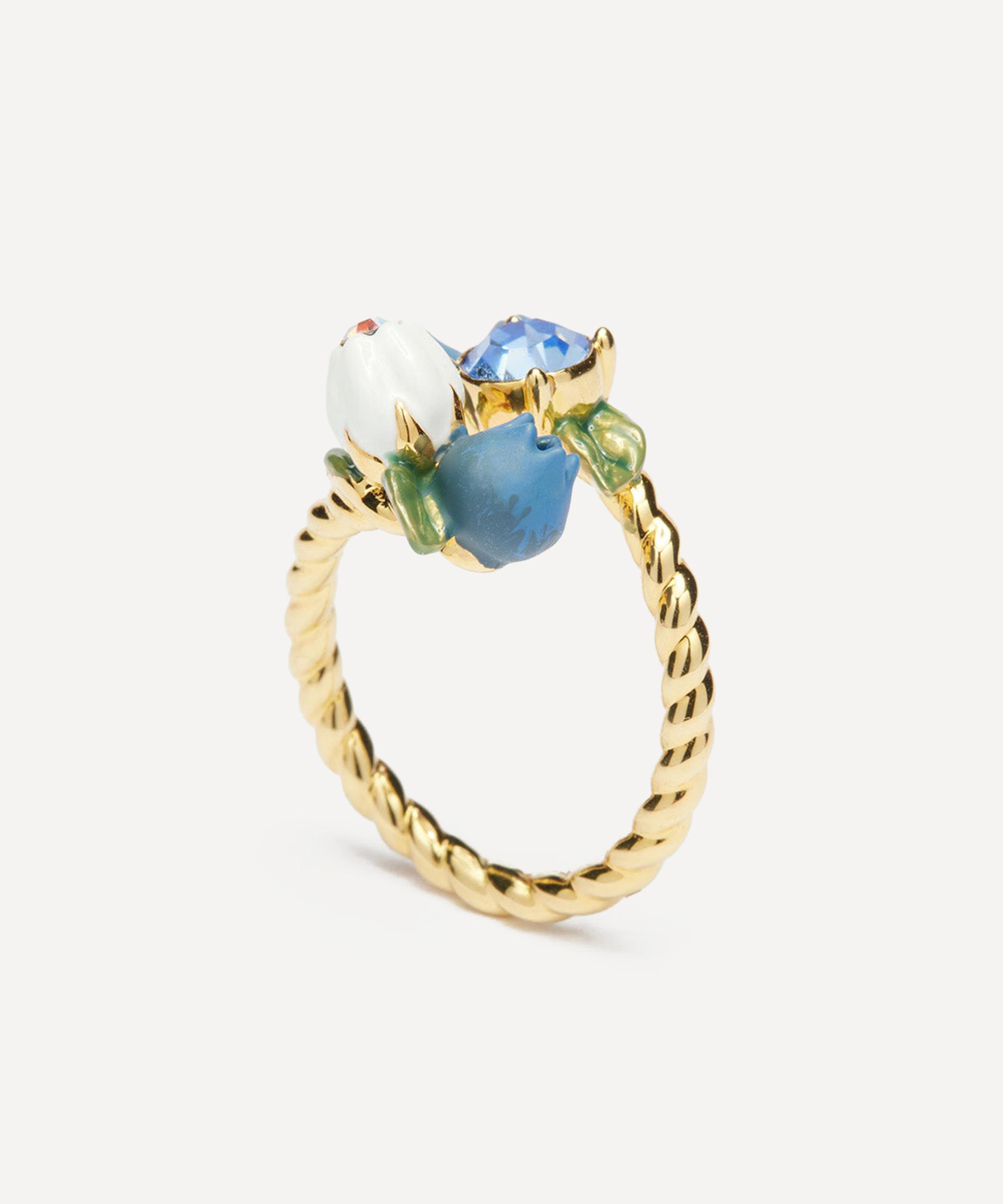 Les N&eacute;r&eacute;ides - Gold-Tone Blueberry and Round Stone Adjustable Ring image number 1