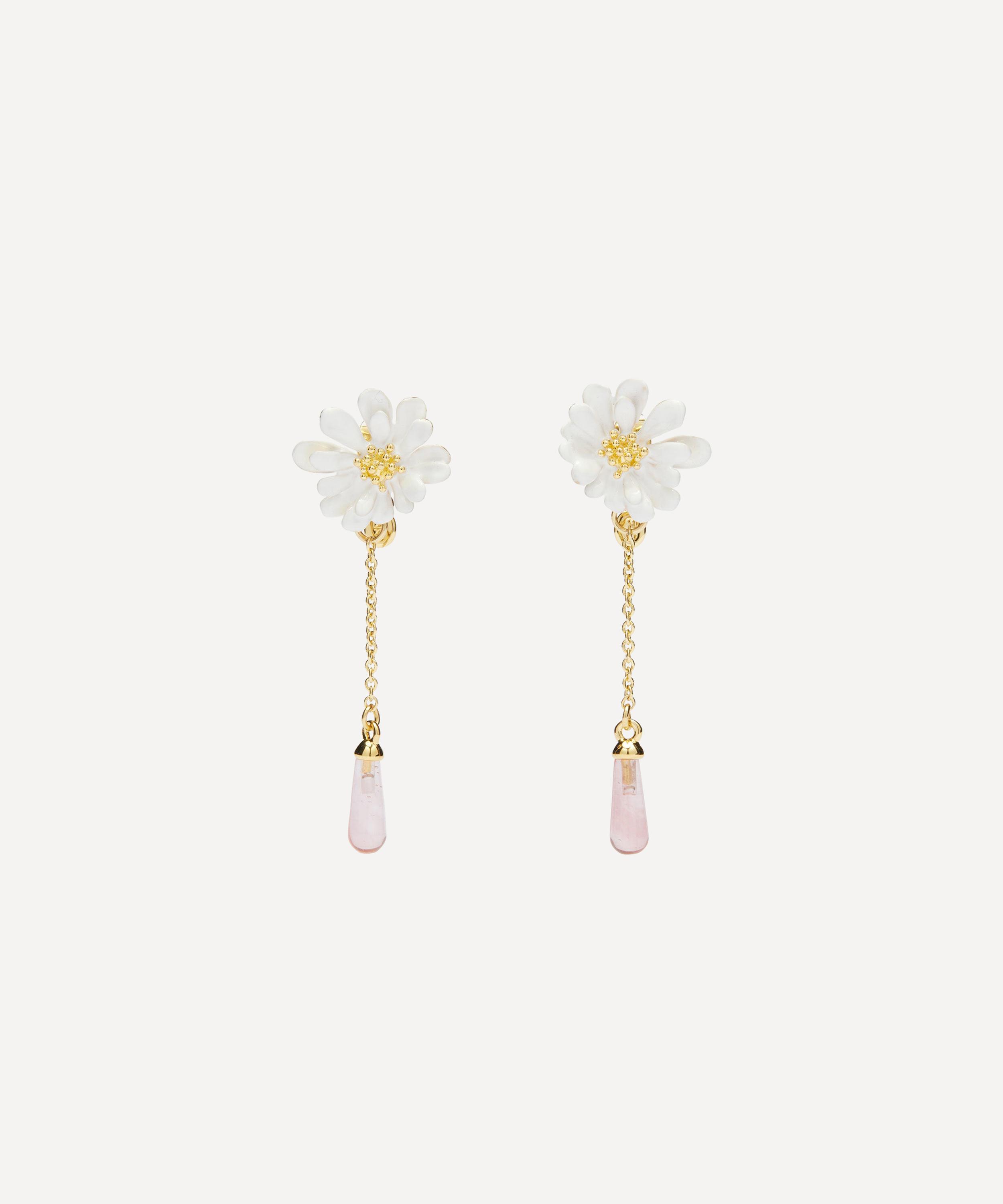 Les N&eacute;r&eacute;ides - Gold-Tone White Flower and Pink Pearl Drop Earrings image number 0