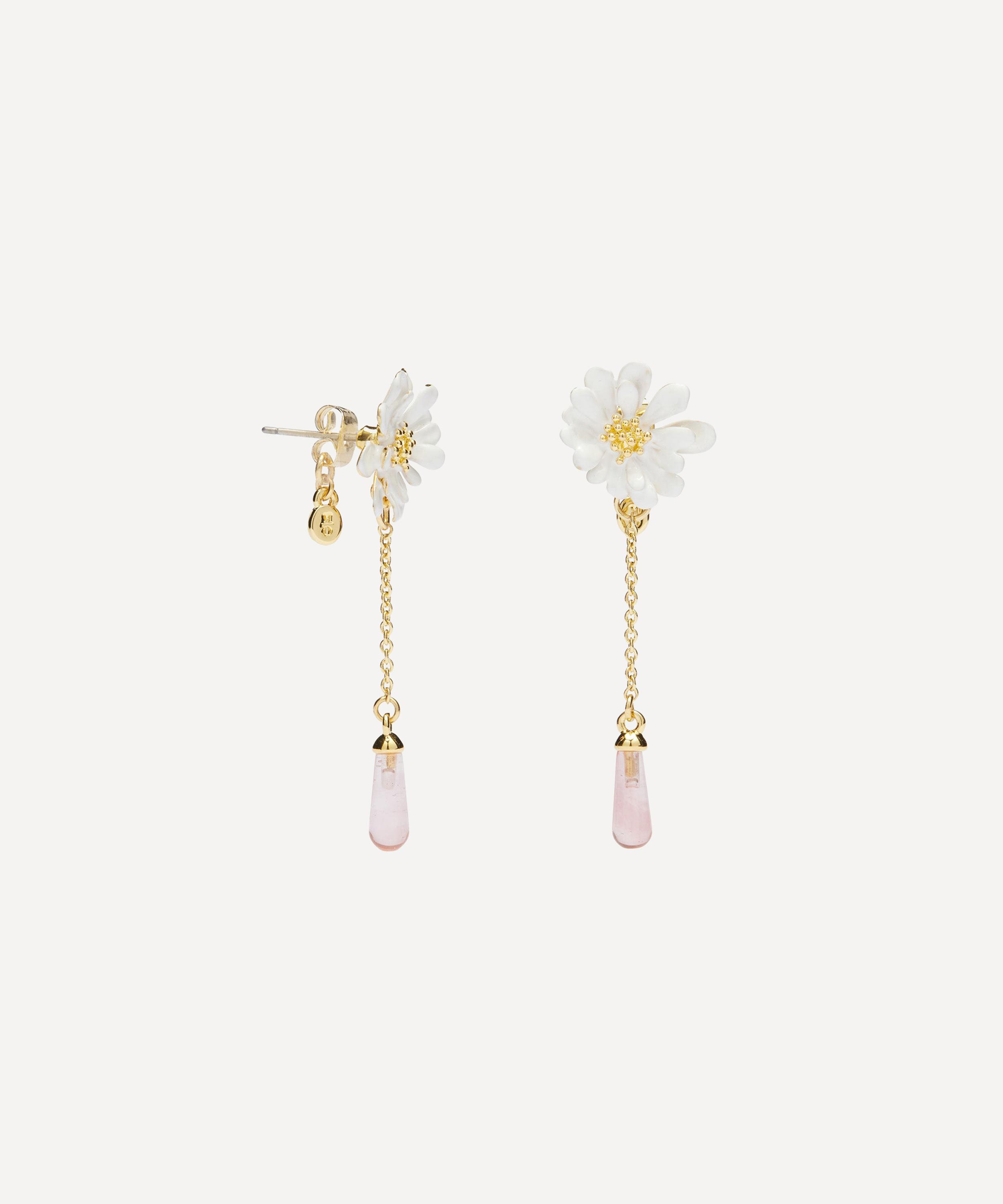 Les N&eacute;r&eacute;ides - Gold-Tone White Flower and Pink Pearl Drop Earrings image number 1