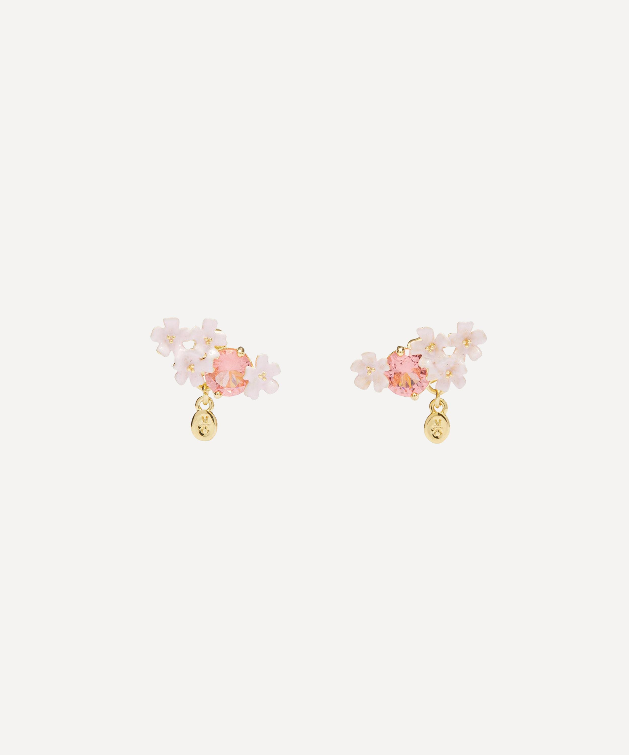 Les N&eacute;r&eacute;ides - Gold-Tone Verbena Flower and Round Stone Stud Earrings image number 0