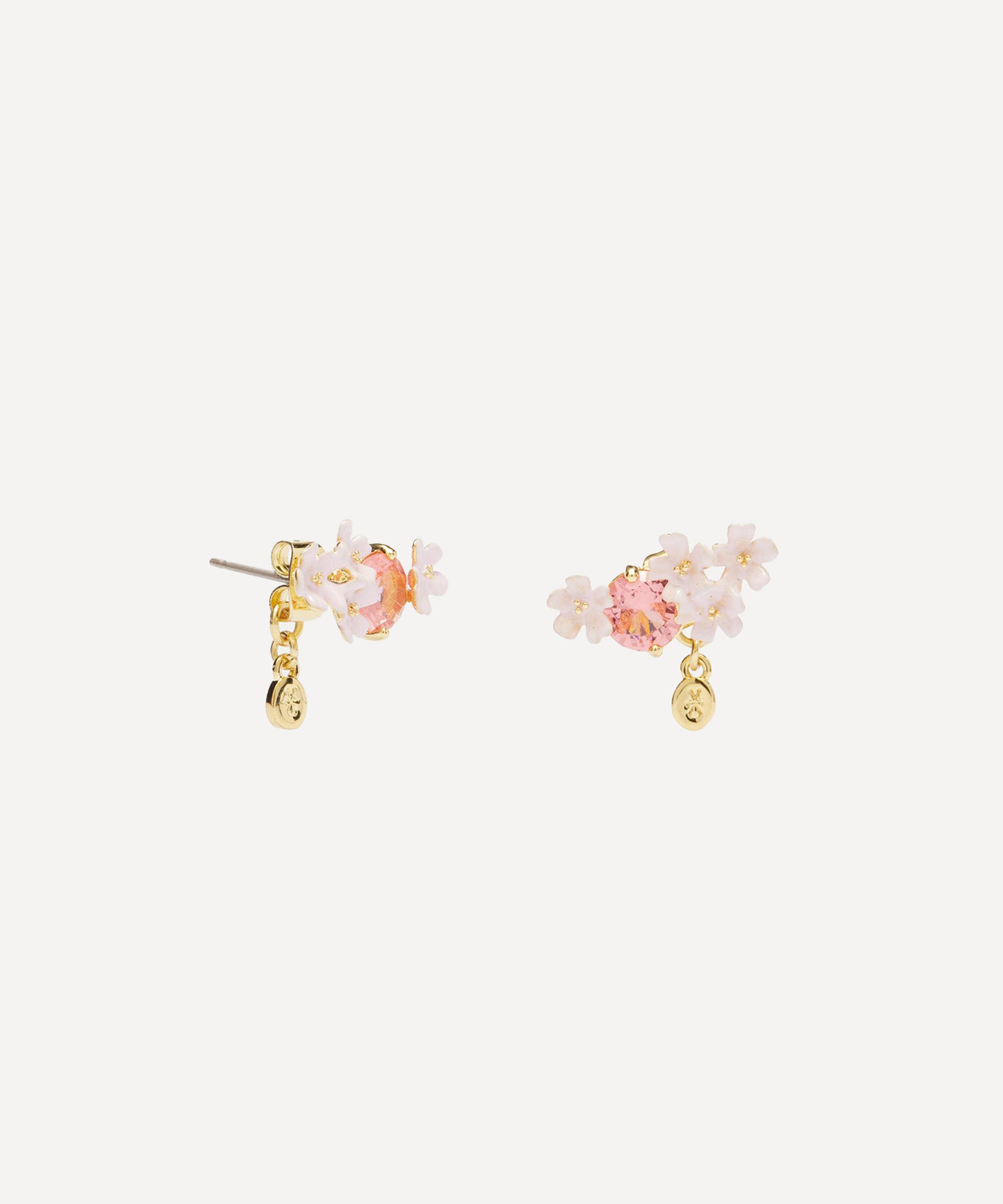 Les N&eacute;r&eacute;ides - Gold-Tone Verbena Flower and Round Stone Stud Earrings image number 1
