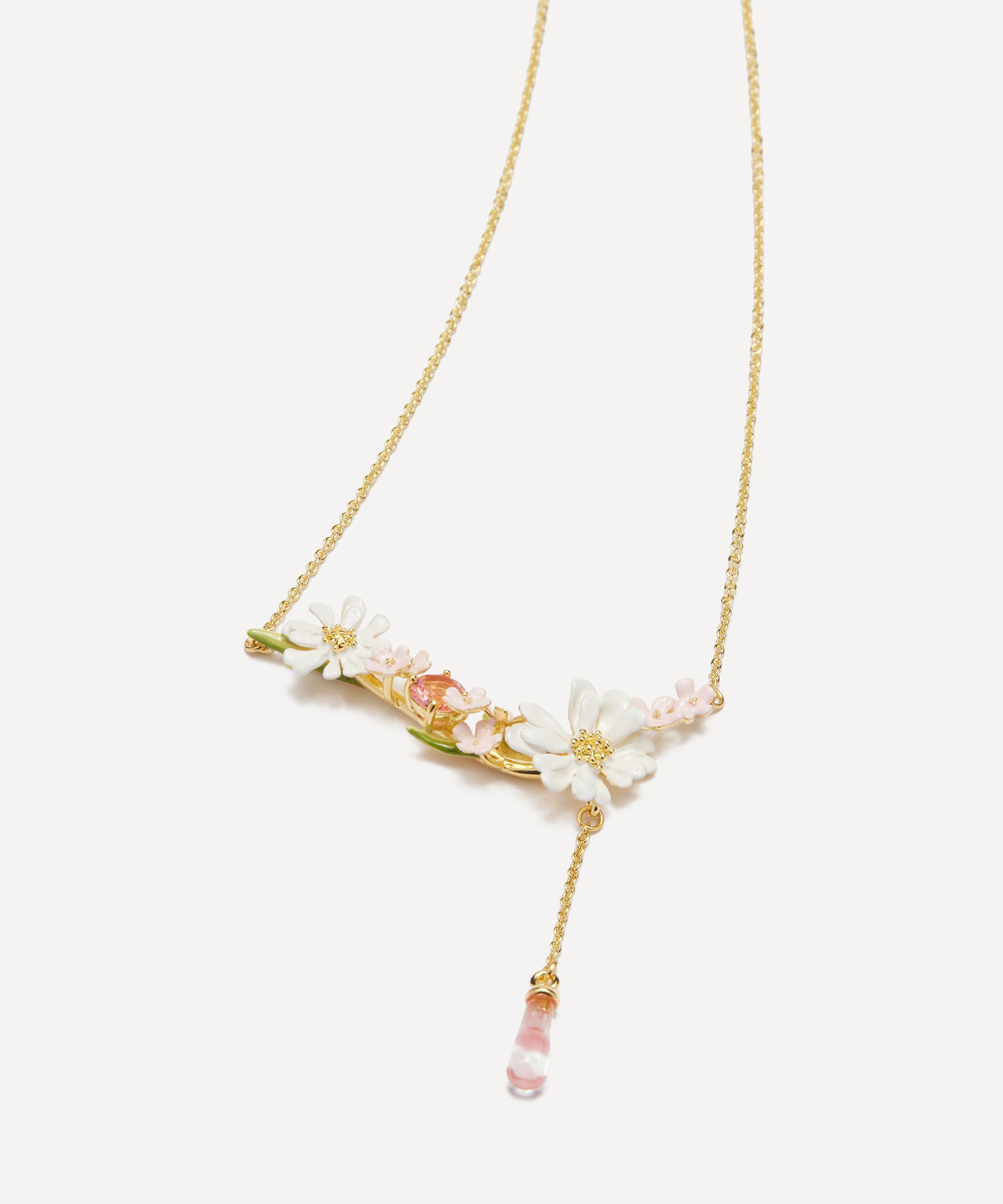 Les N&eacute;r&eacute;ides - Gold-Tone Flower Bouquet and Pink Pearl Statement Necklace image number 1