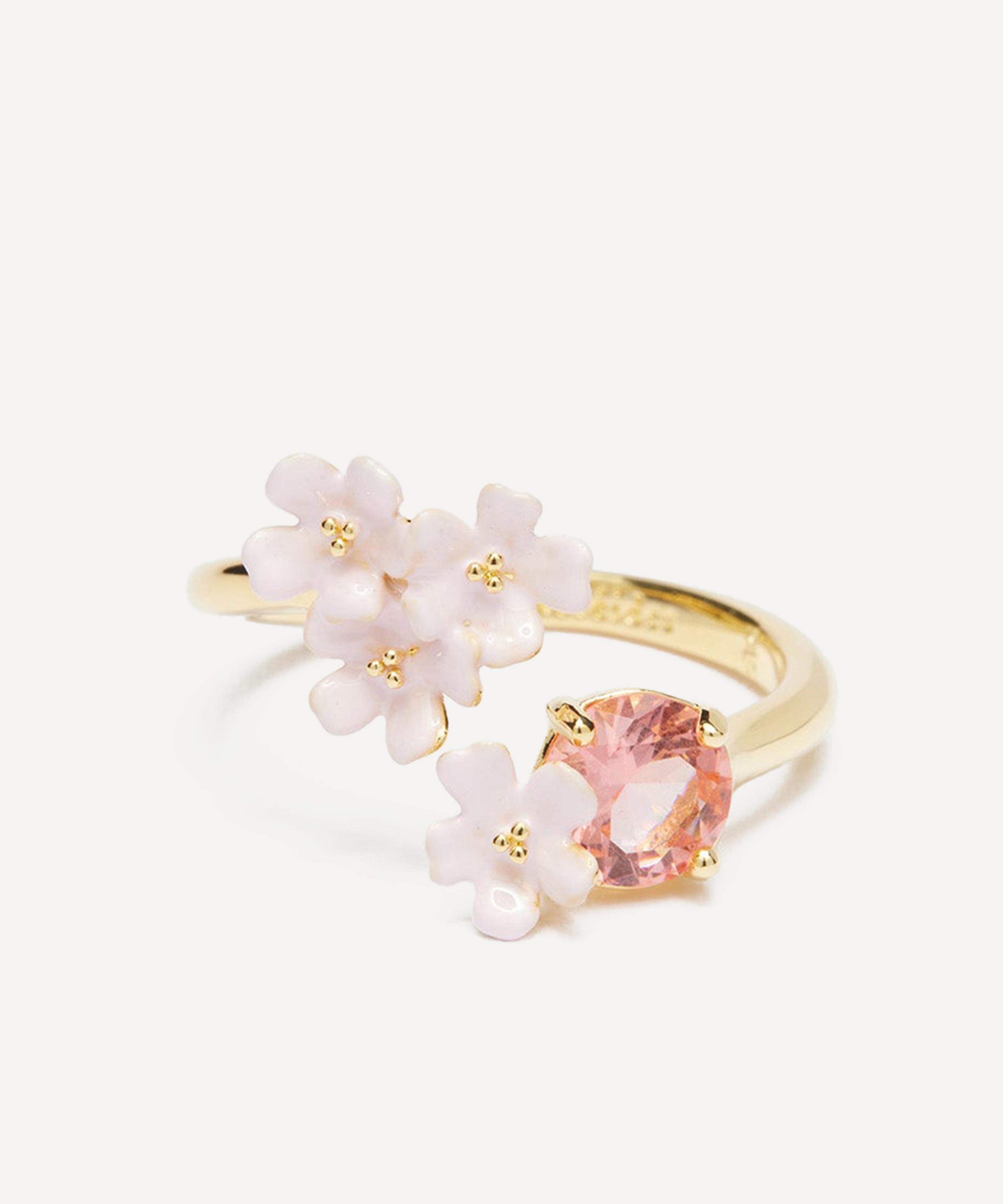 Les N&eacute;r&eacute;ides - Gold-Tone Verbena Flower and Round Stone Adjustable Me and You Ring image number 0