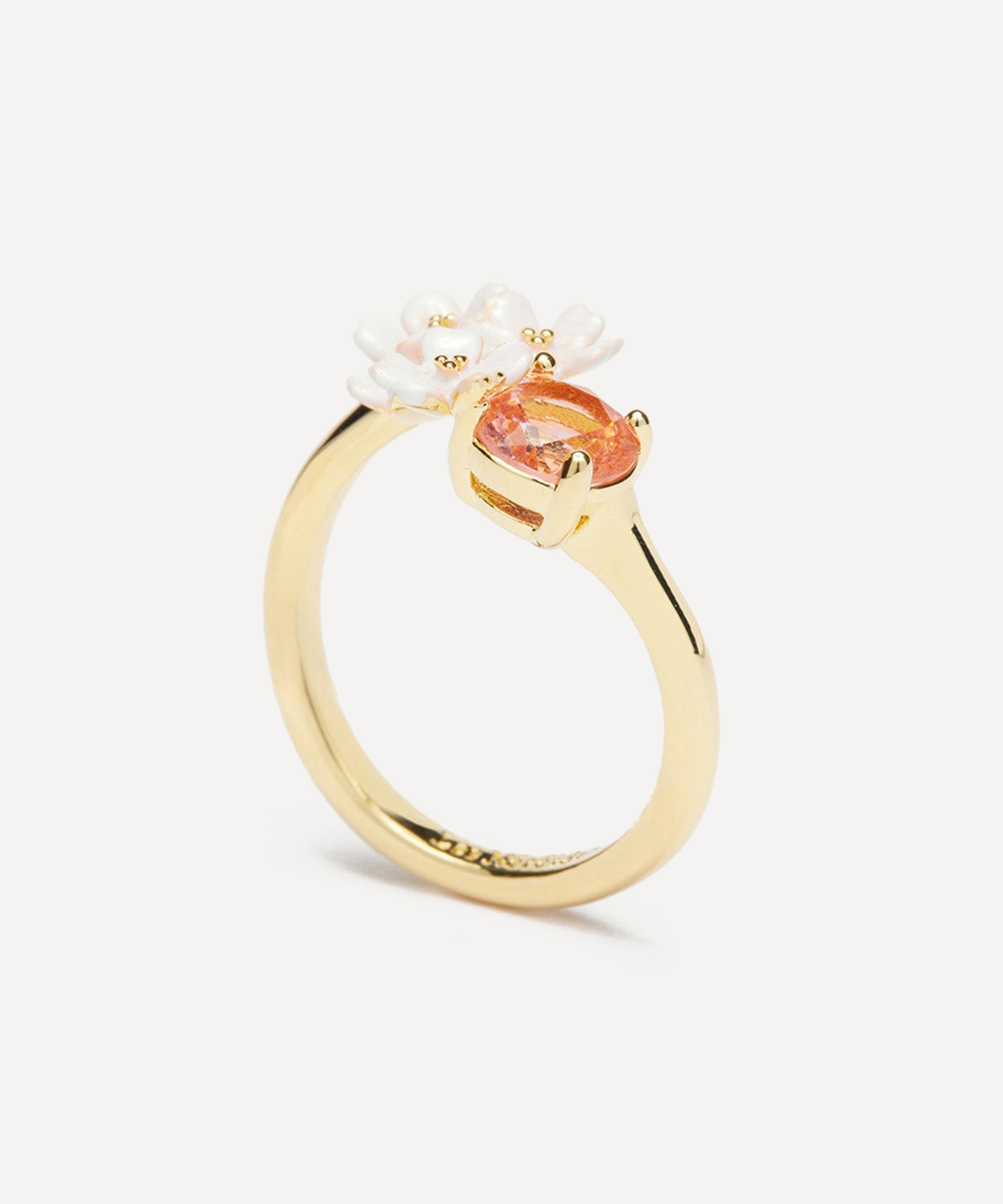 Les N&eacute;r&eacute;ides - Gold-Tone Verbena Flower and Round Stone Adjustable Me and You Ring image number 1