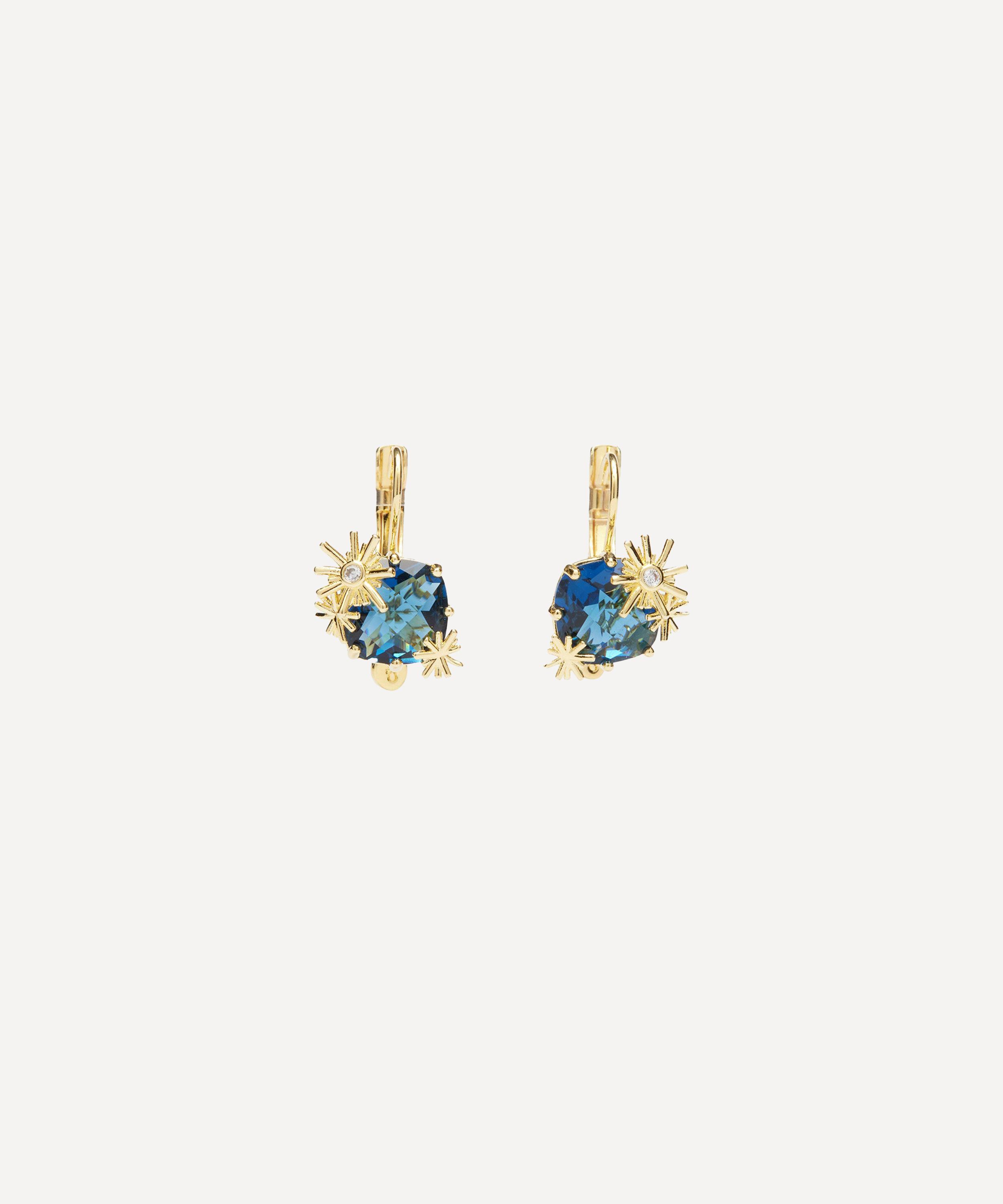 Les N&eacute;r&eacute;ides - Gold-Tone Gold Stars and Square Stone Sleeper Earrings image number 0