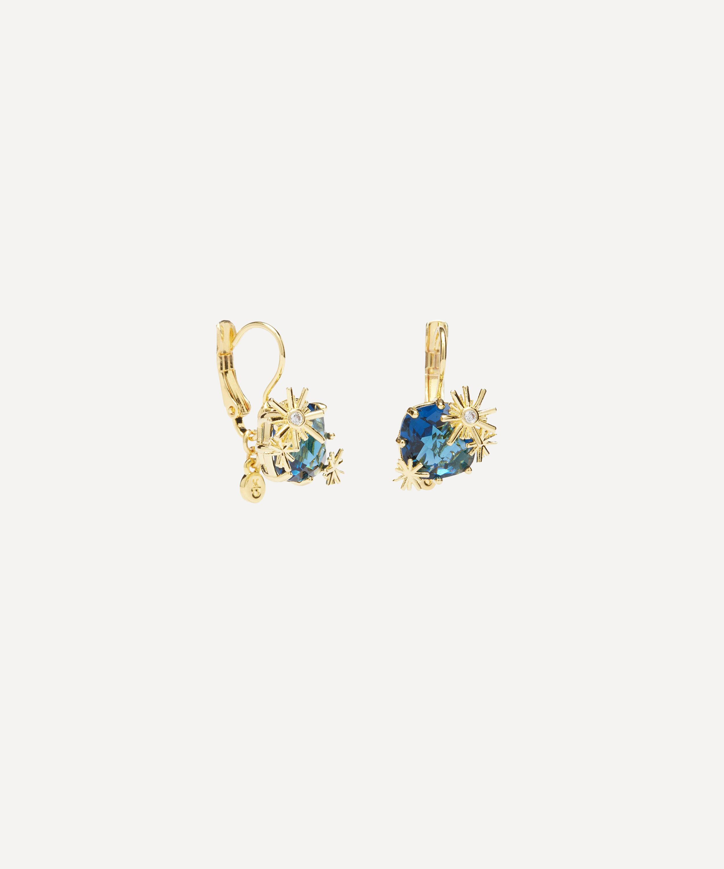 Les N&eacute;r&eacute;ides - Gold-Tone Gold Stars and Square Stone Sleeper Earrings image number 1