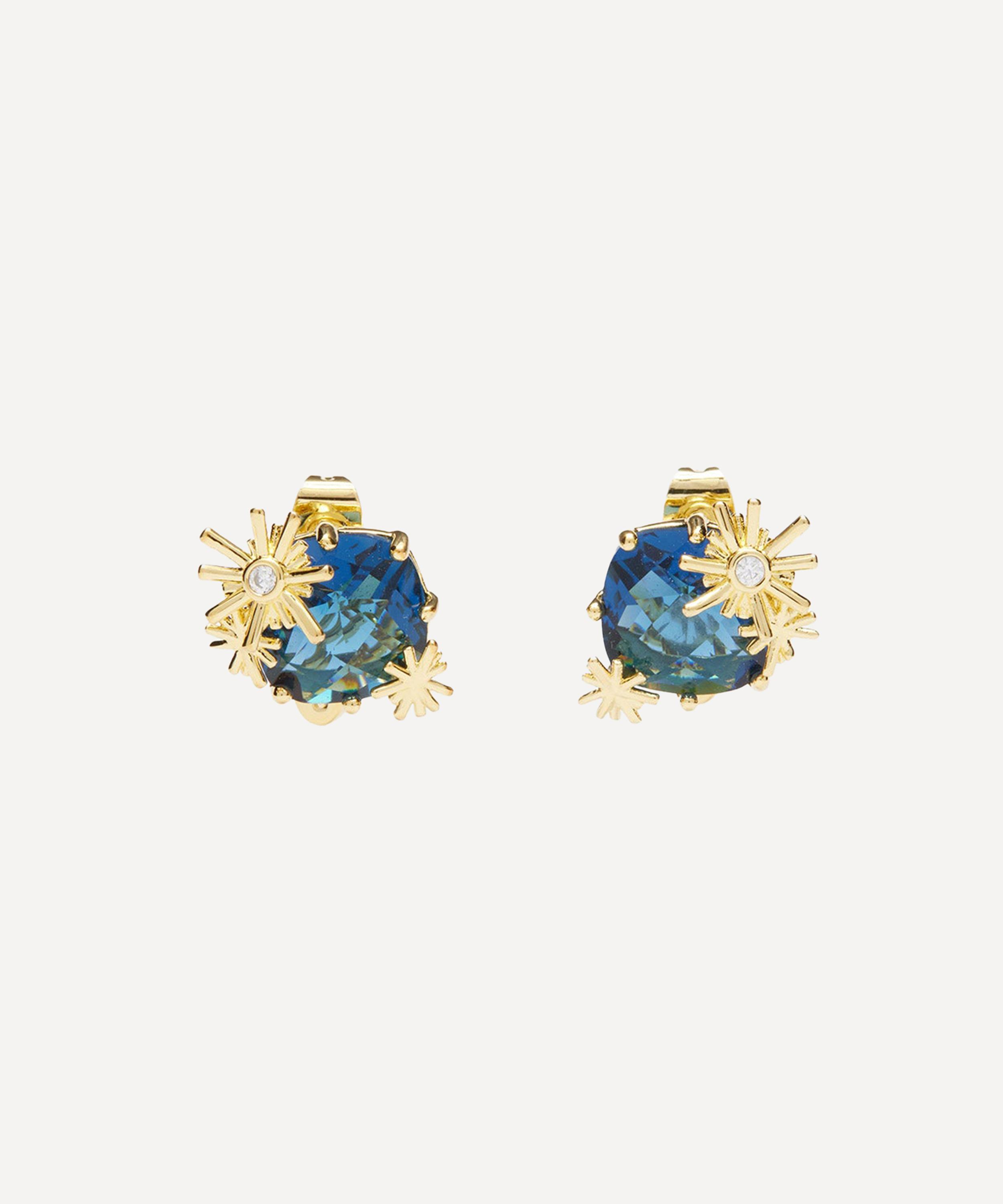 Les N&eacute;r&eacute;ides - Gold-Tone Gold Stars and Square Stone Stud Earrings image number 0