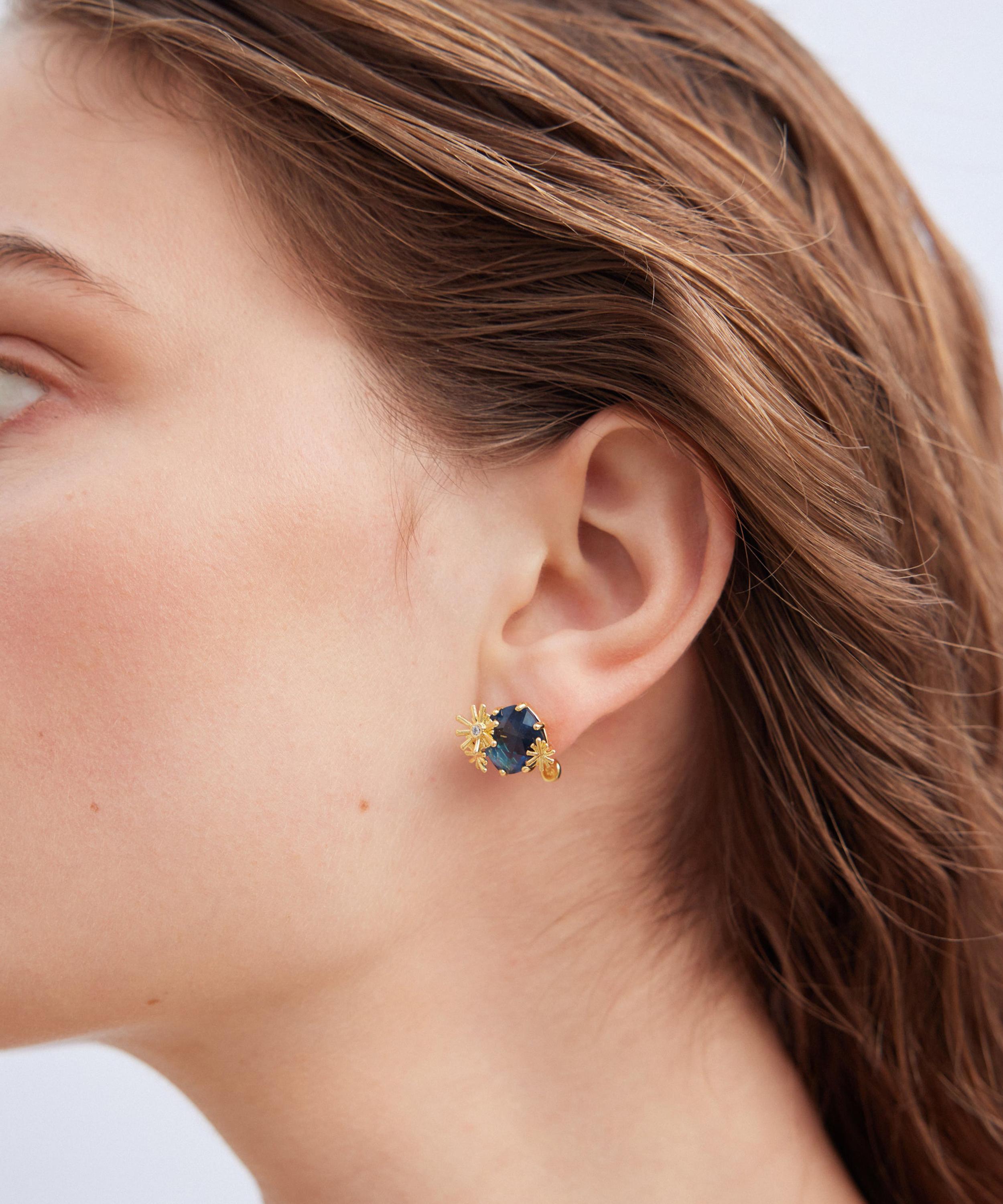 Les N&eacute;r&eacute;ides - Gold-Tone Gold Stars and Square Stone Stud Earrings image number 1