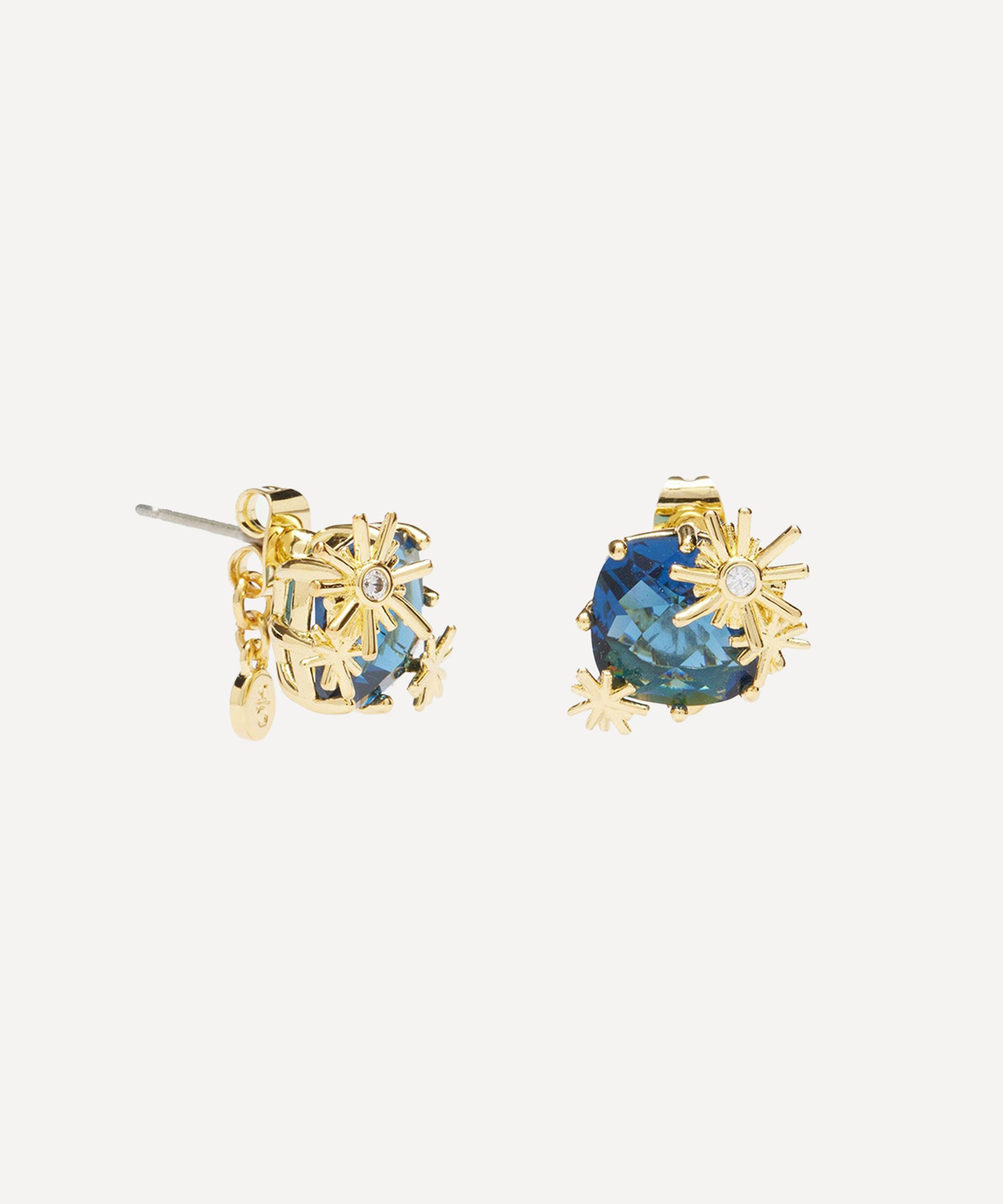 Les N&eacute;r&eacute;ides - Gold-Tone Gold Stars and Square Stone Stud Earrings image number 2