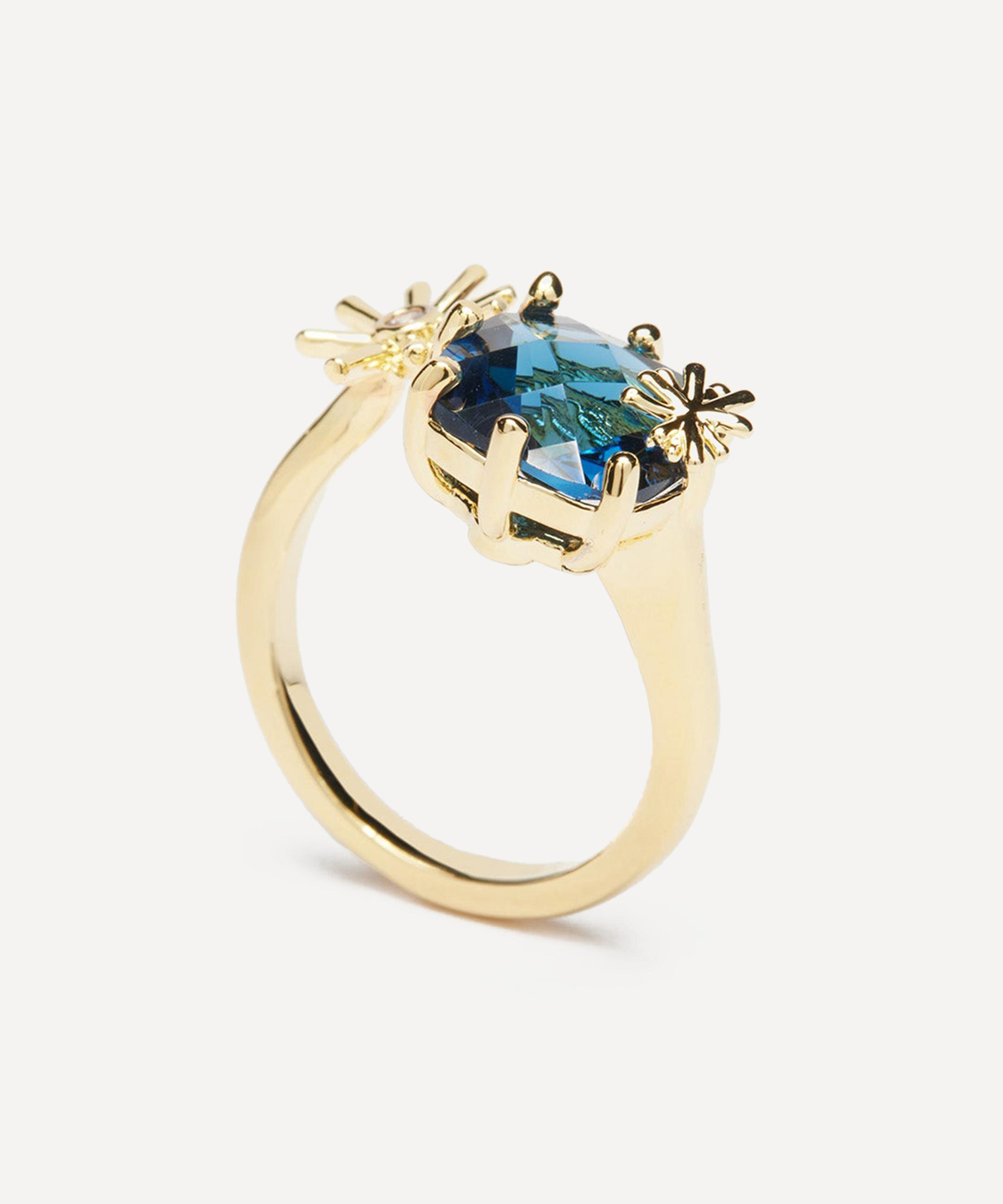 Les N&eacute;r&eacute;ides - Gold-Tone Gold Stars and Square Stone Adjustable You and Me Ring image number 1