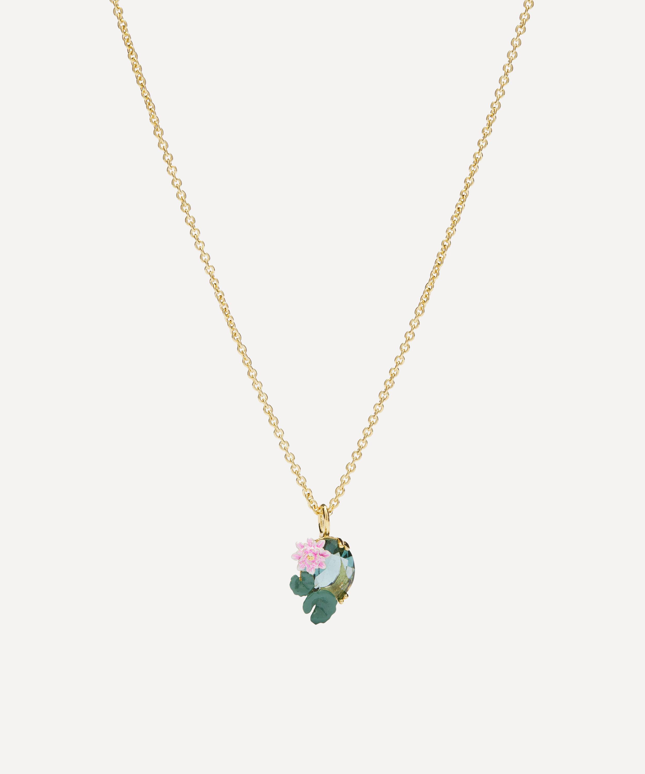 Les N&eacute;r&eacute;ides - Gold-Tone Lotus Flower and Blue Stone Pendant Necklace image number 0