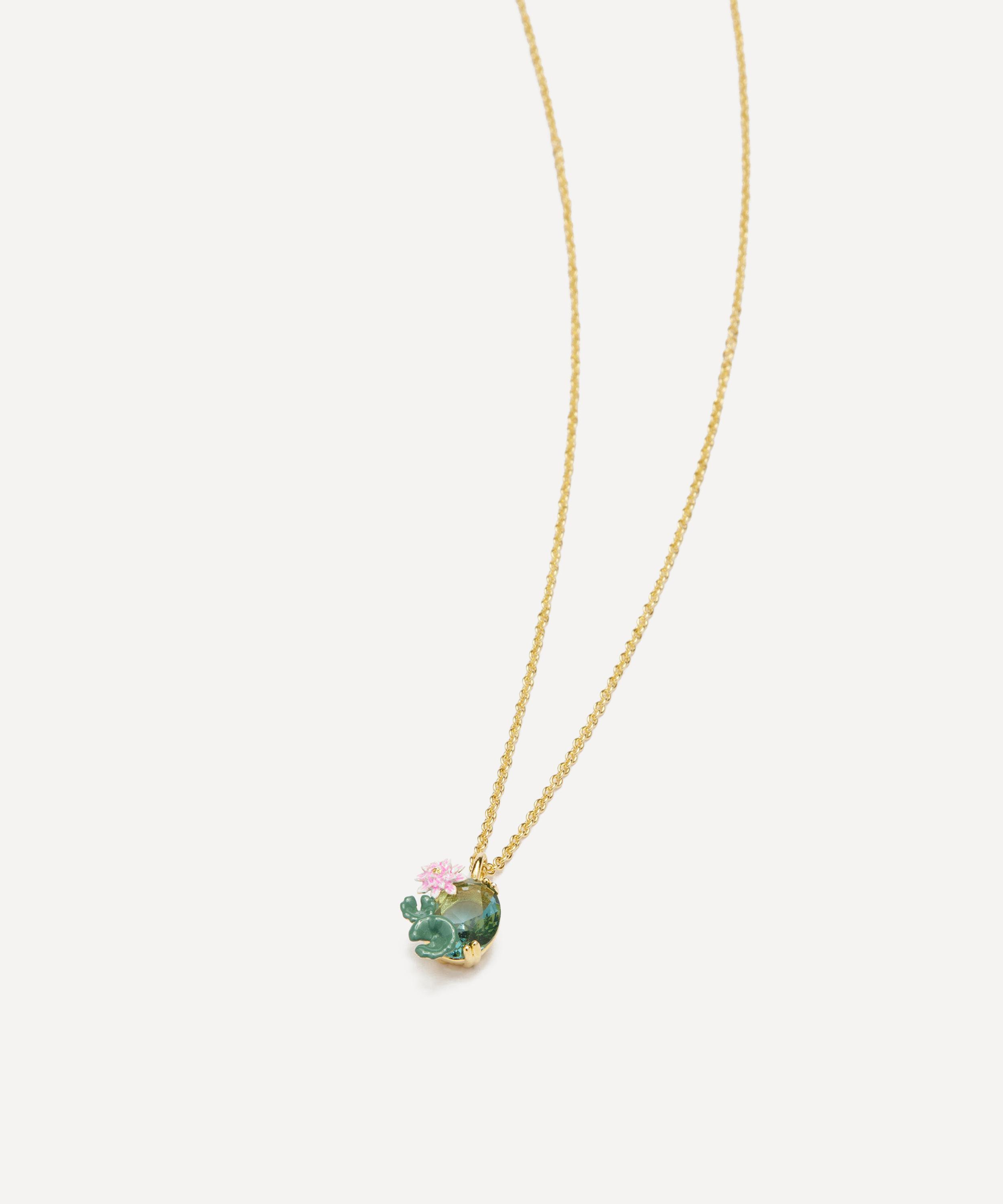 Les N&eacute;r&eacute;ides - Gold-Tone Lotus Flower and Blue Stone Pendant Necklace image number 1