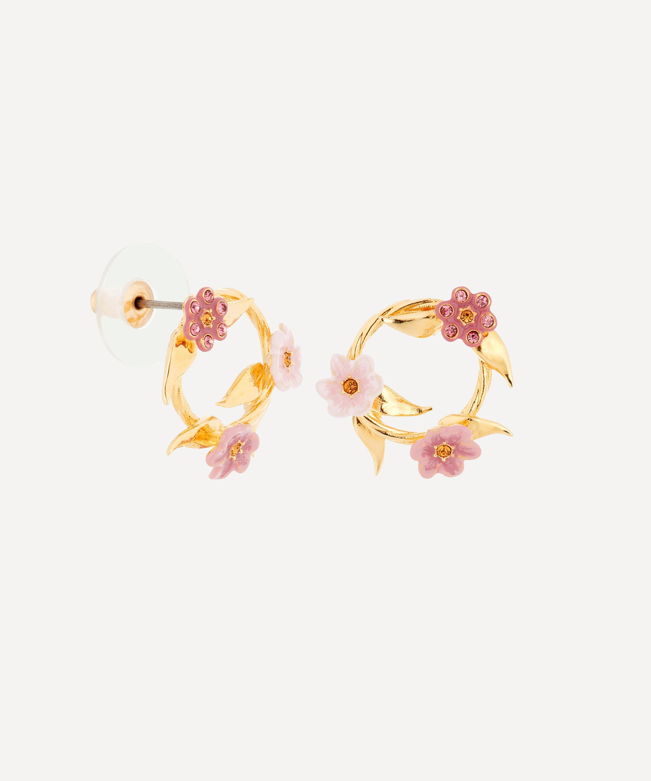 Les N&eacute;r&eacute;ides - Gold-Tone Pink Jasmine Flower Crown Stud Earrings image number 1