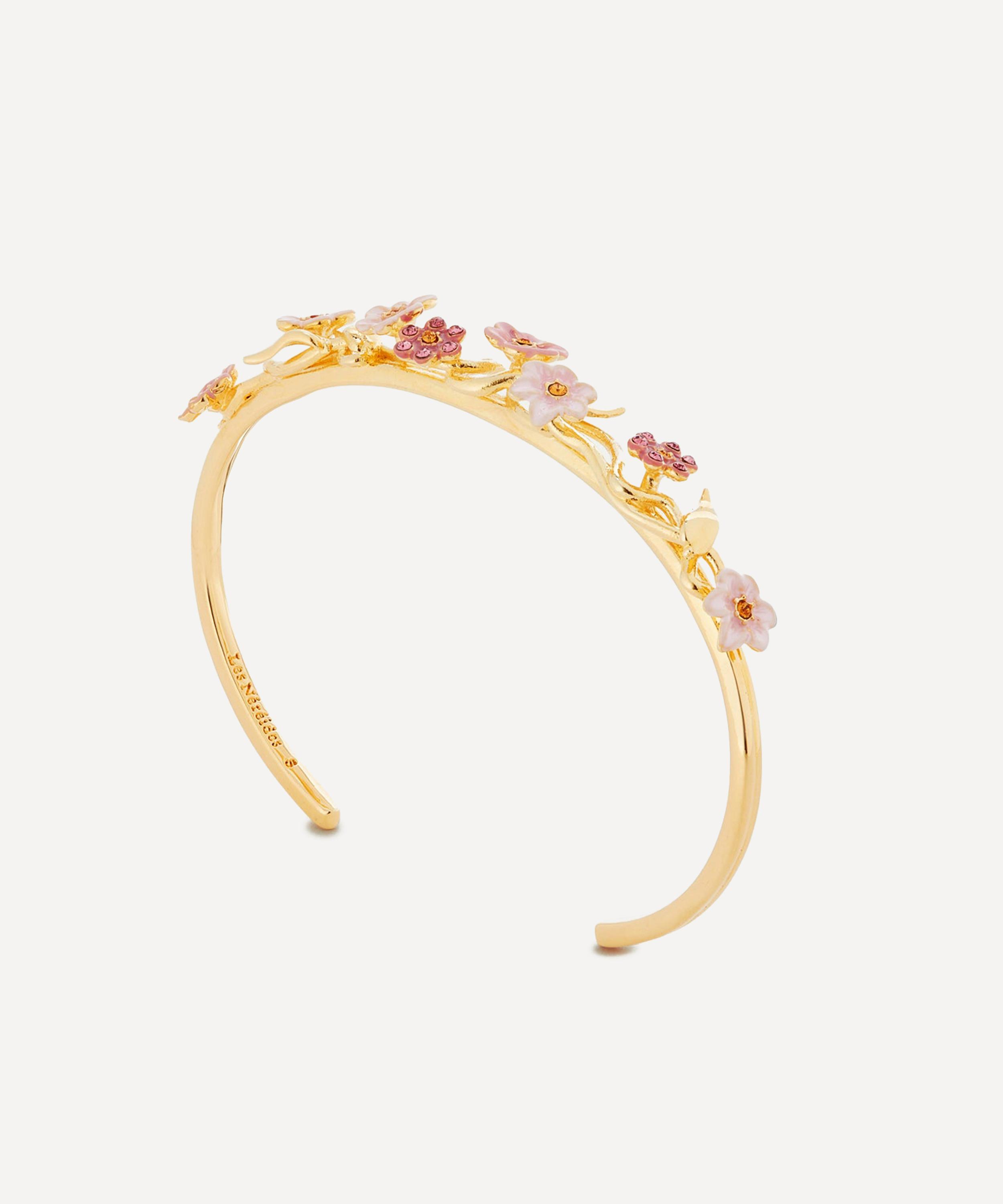 Les N&eacute;r&eacute;ides - Gold-Tone Pink Jasmine Flower Cuff Bracelet image number 1