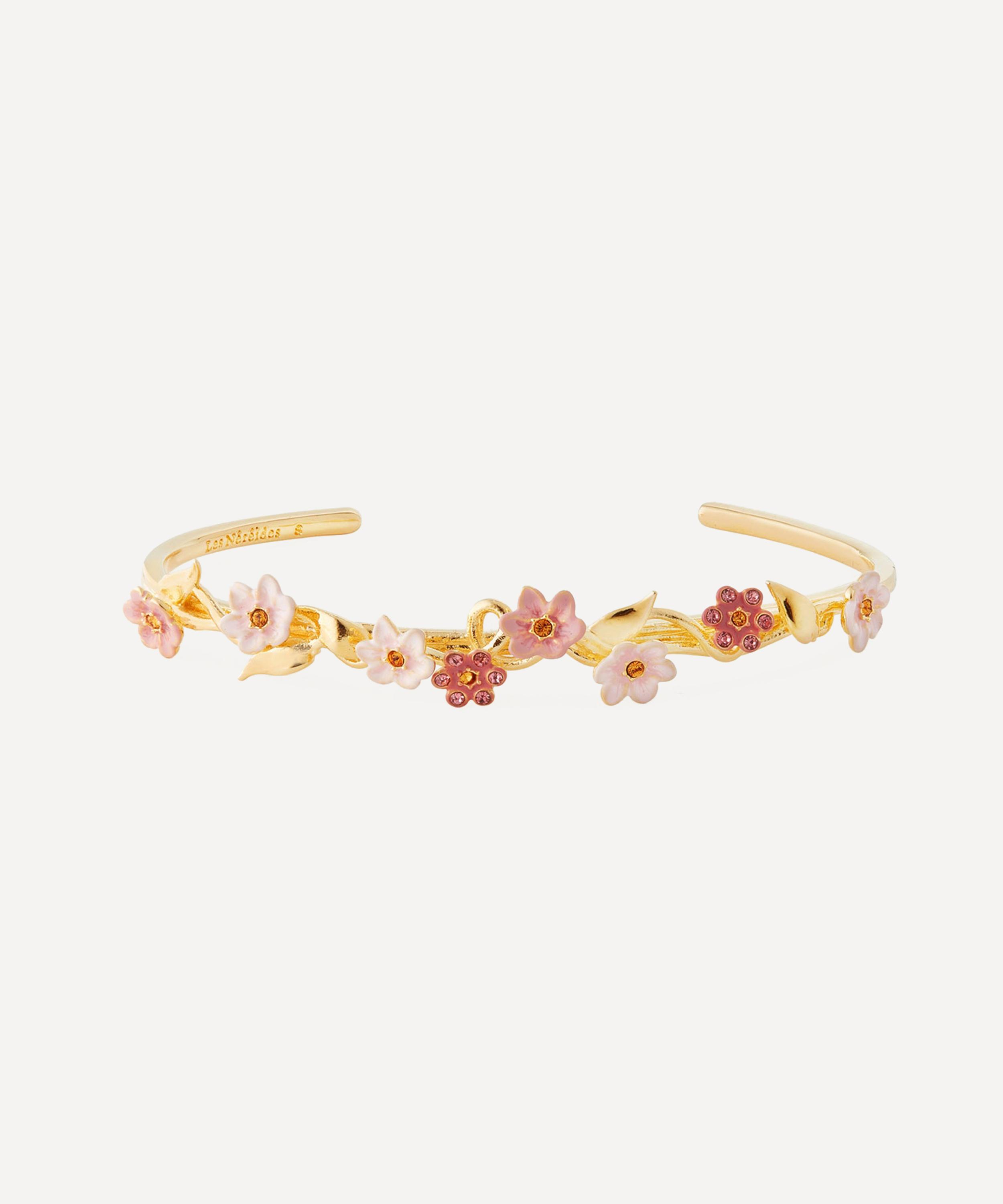 Les N&eacute;r&eacute;ides - Gold-Tone Pink Jasmine Flower Cuff Bracelet image number 0