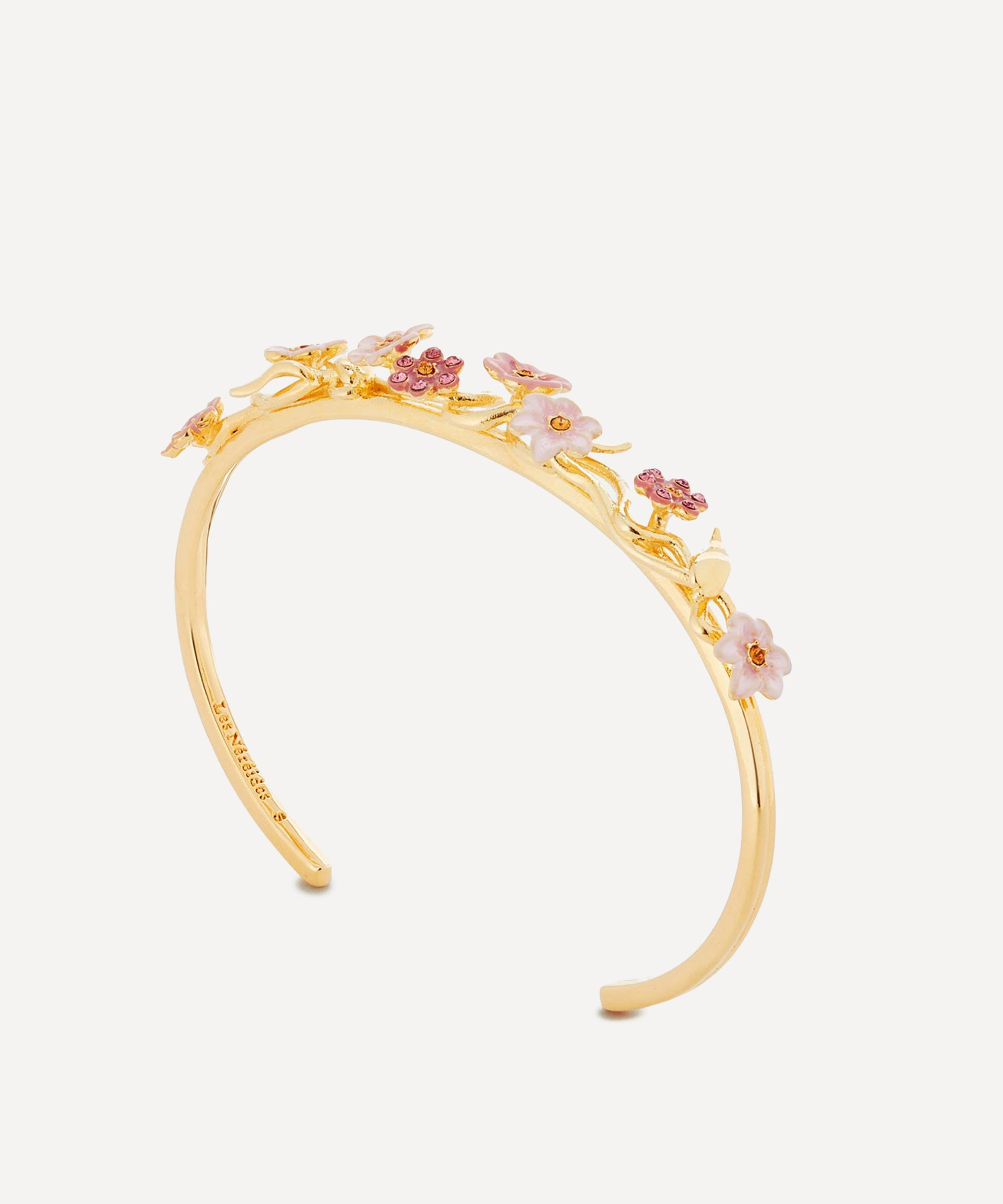 Les N&eacute;r&eacute;ides - Gold-Tone Pink Jasmine Flower Cuff Bracelet image number 1