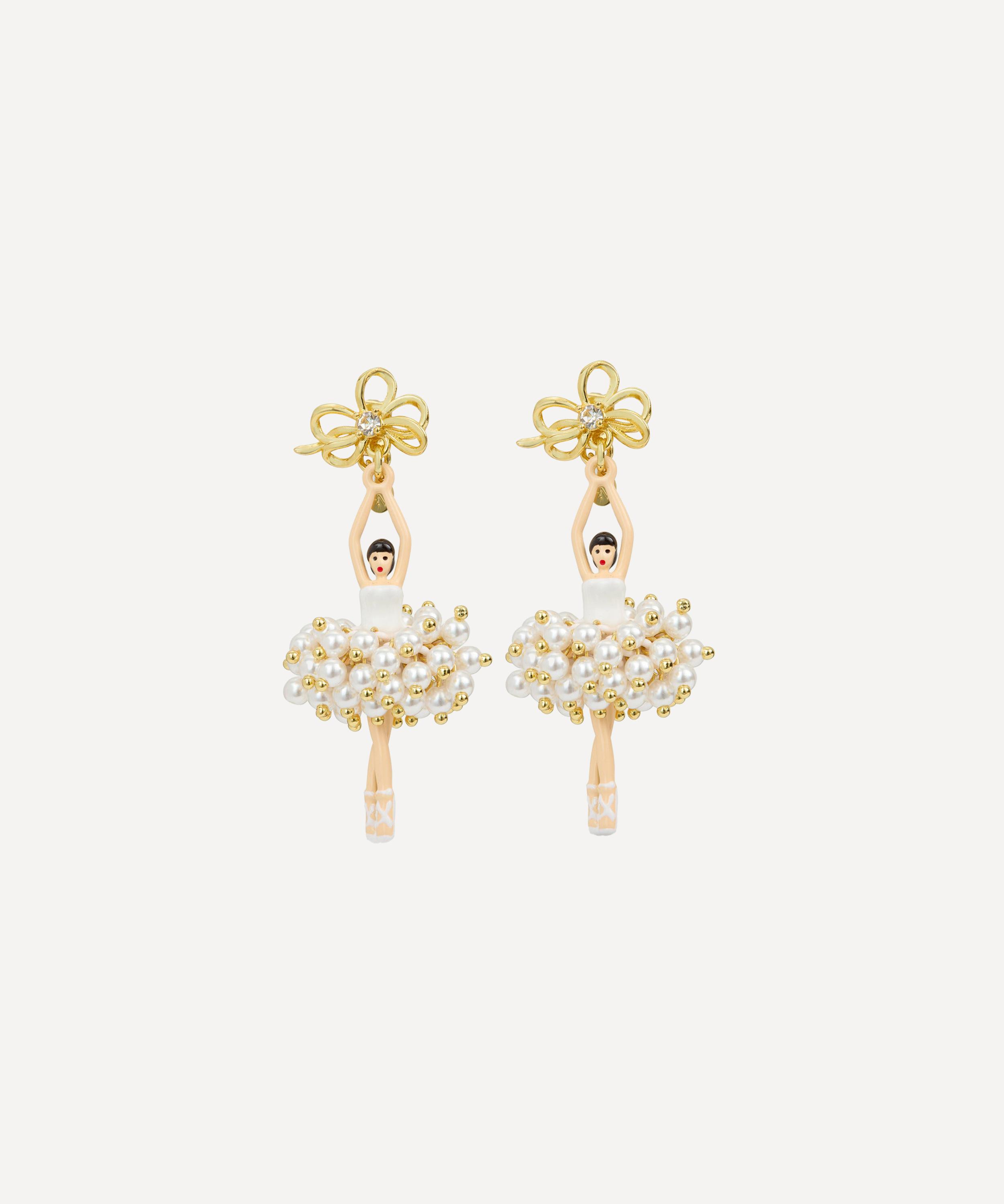 Les N&eacute;r&eacute;ides - Gold-Tone White and Gold Ballerina Drop Earrings image number 0