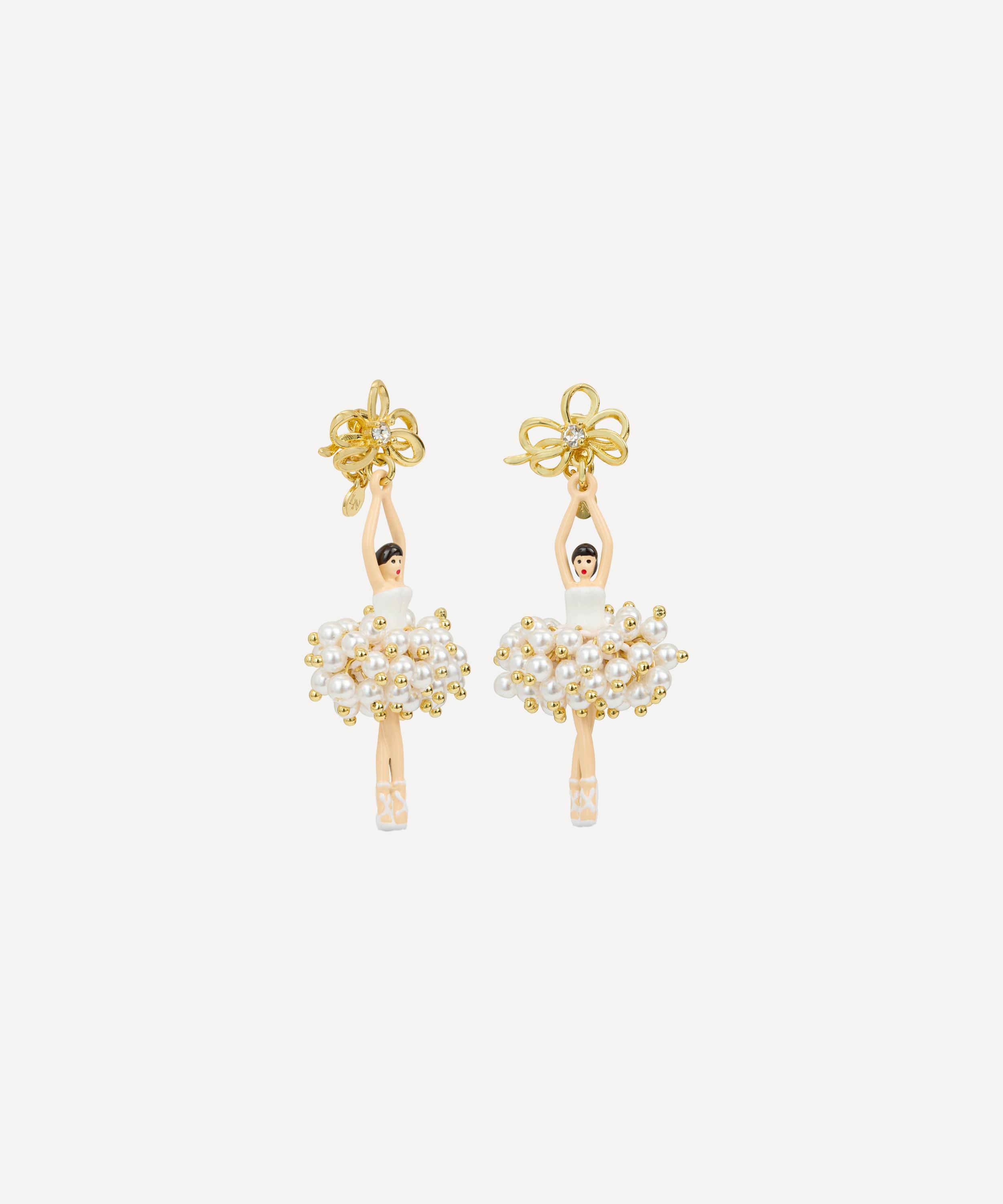 Les N&eacute;r&eacute;ides - Gold-Tone White and Gold Ballerina Drop Earrings image number 1