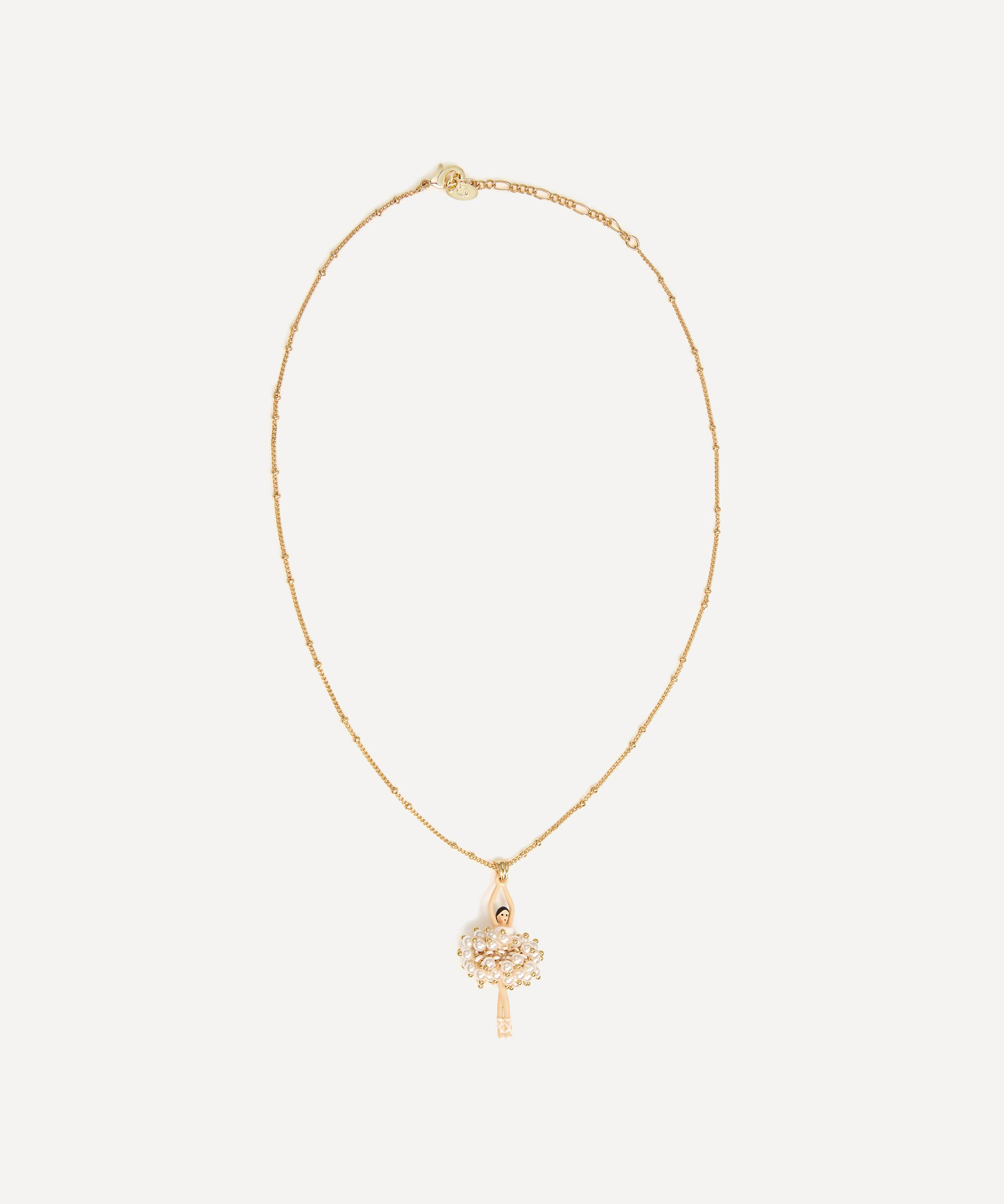 Les N&eacute;r&eacute;ides - Gold-Tone White and Gold Ballerina Pendant Necklace image number 0