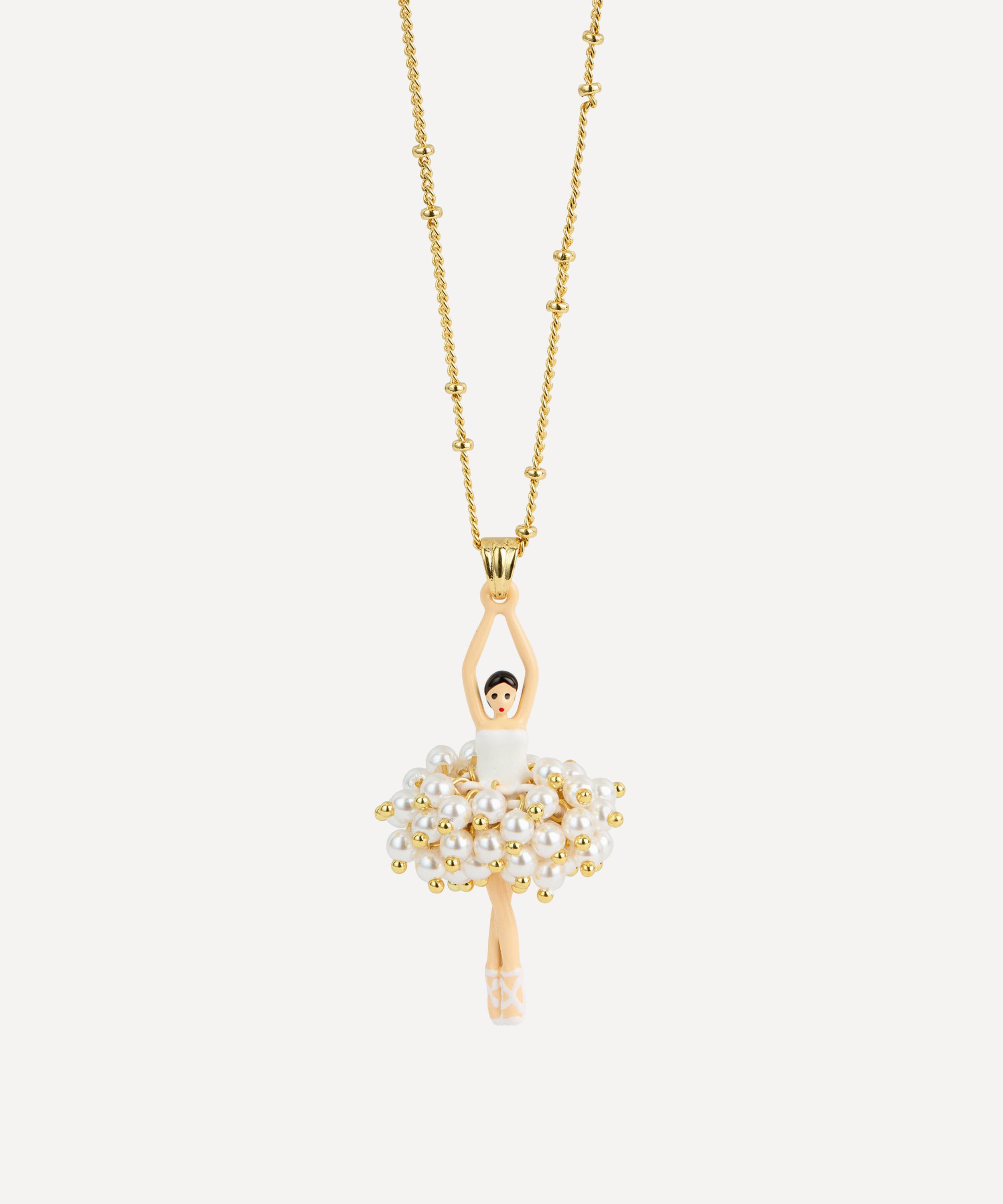 Les N&eacute;r&eacute;ides - Gold-Tone White and Gold Ballerina Pendant Necklace image number 1