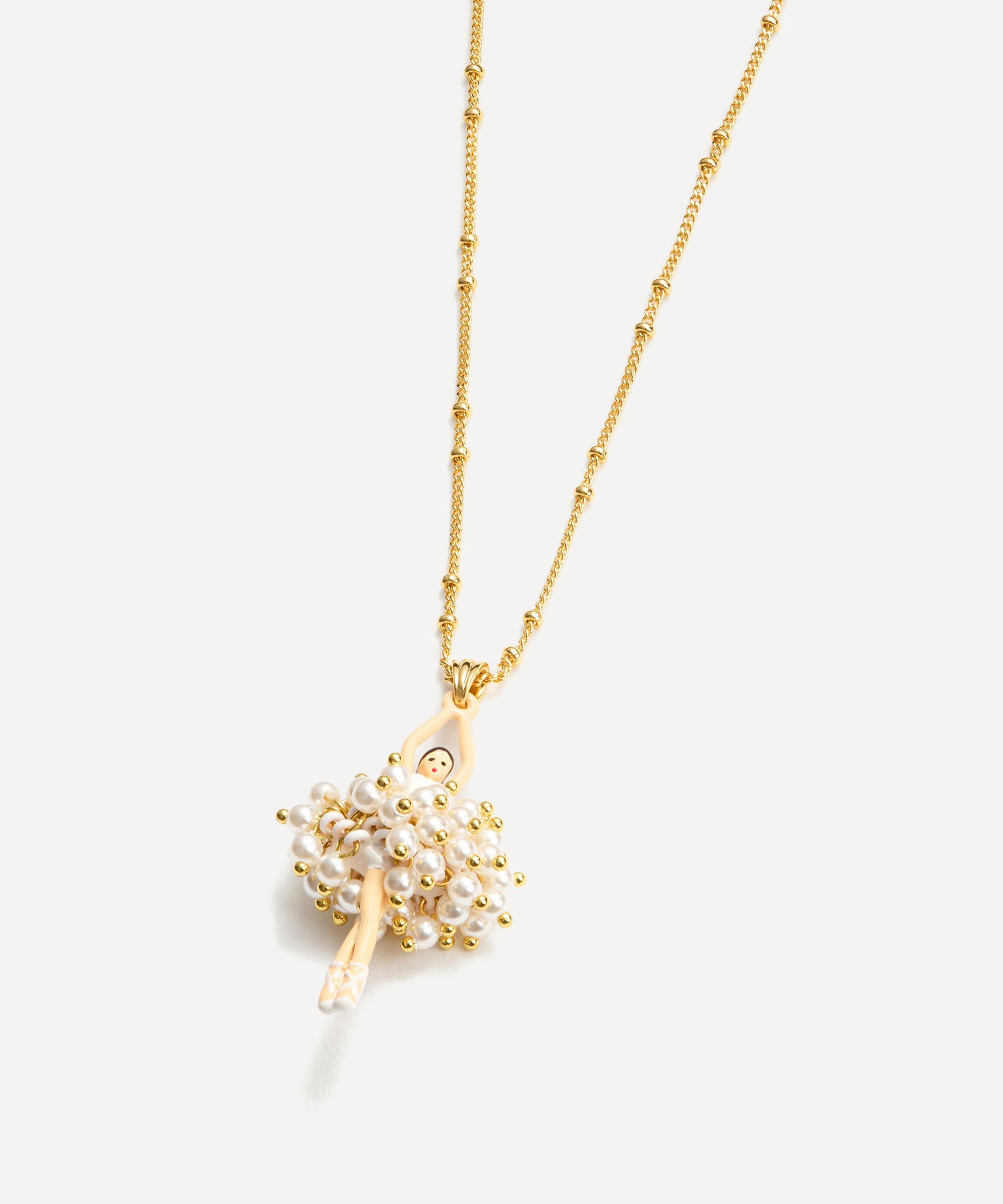 Les N&eacute;r&eacute;ides - Gold-Tone White and Gold Ballerina Pendant Necklace image number 2