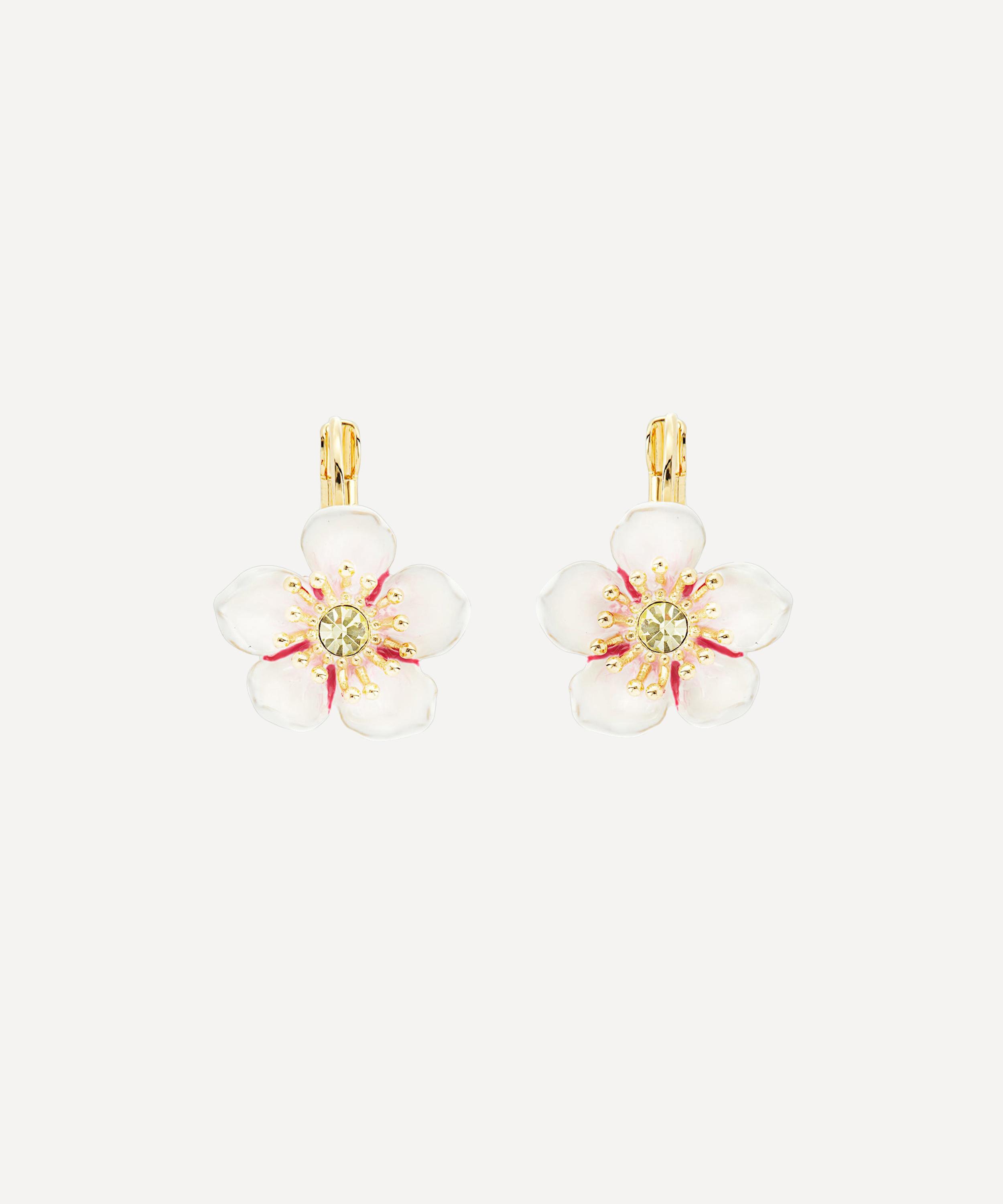 Les N&eacute;r&eacute;ides - Gold-Tone White Cherry Blossom Sleeper Earrings image number 0