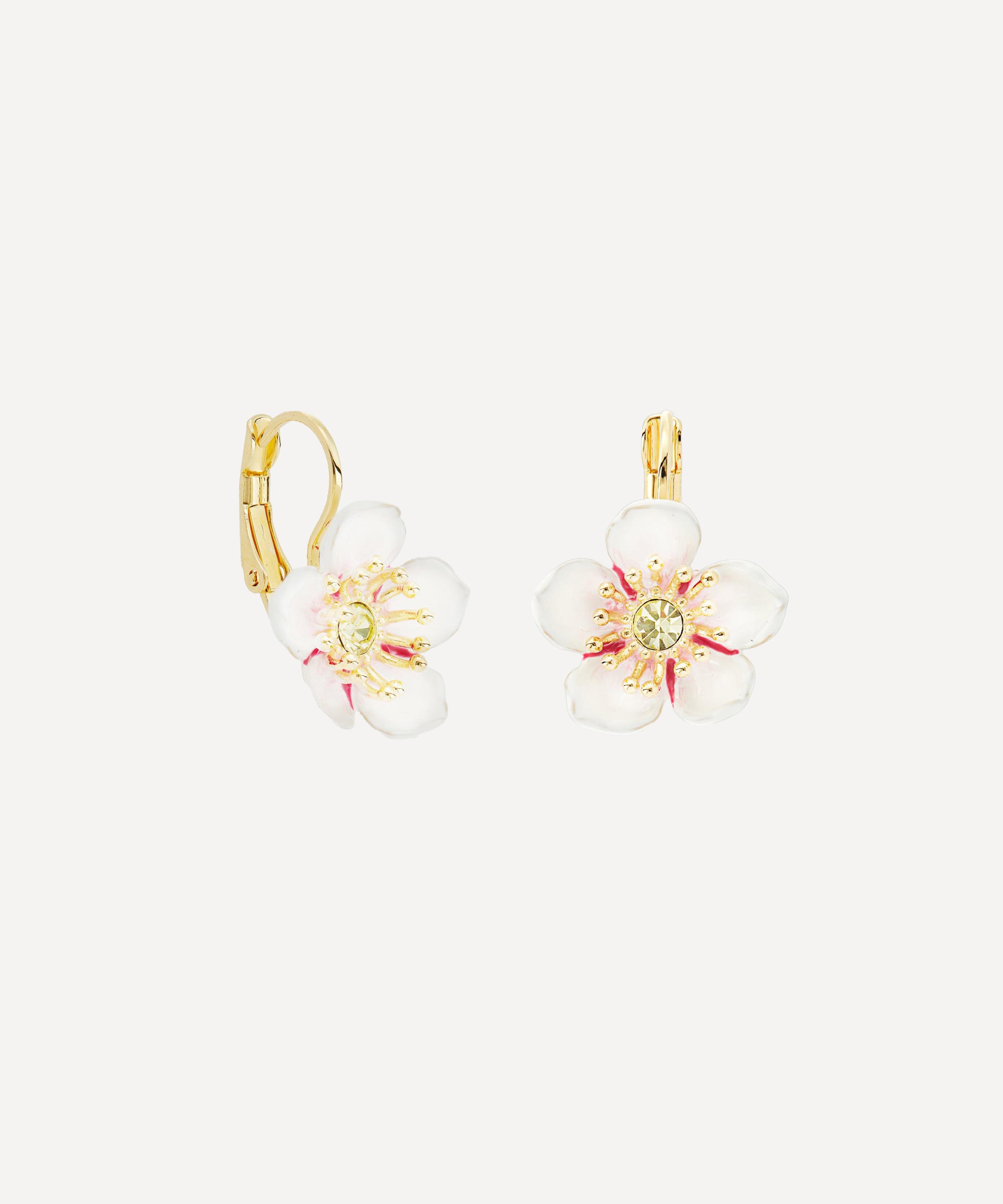Les N&eacute;r&eacute;ides - Gold-Tone White Cherry Blossom Sleeper Earrings image number 1