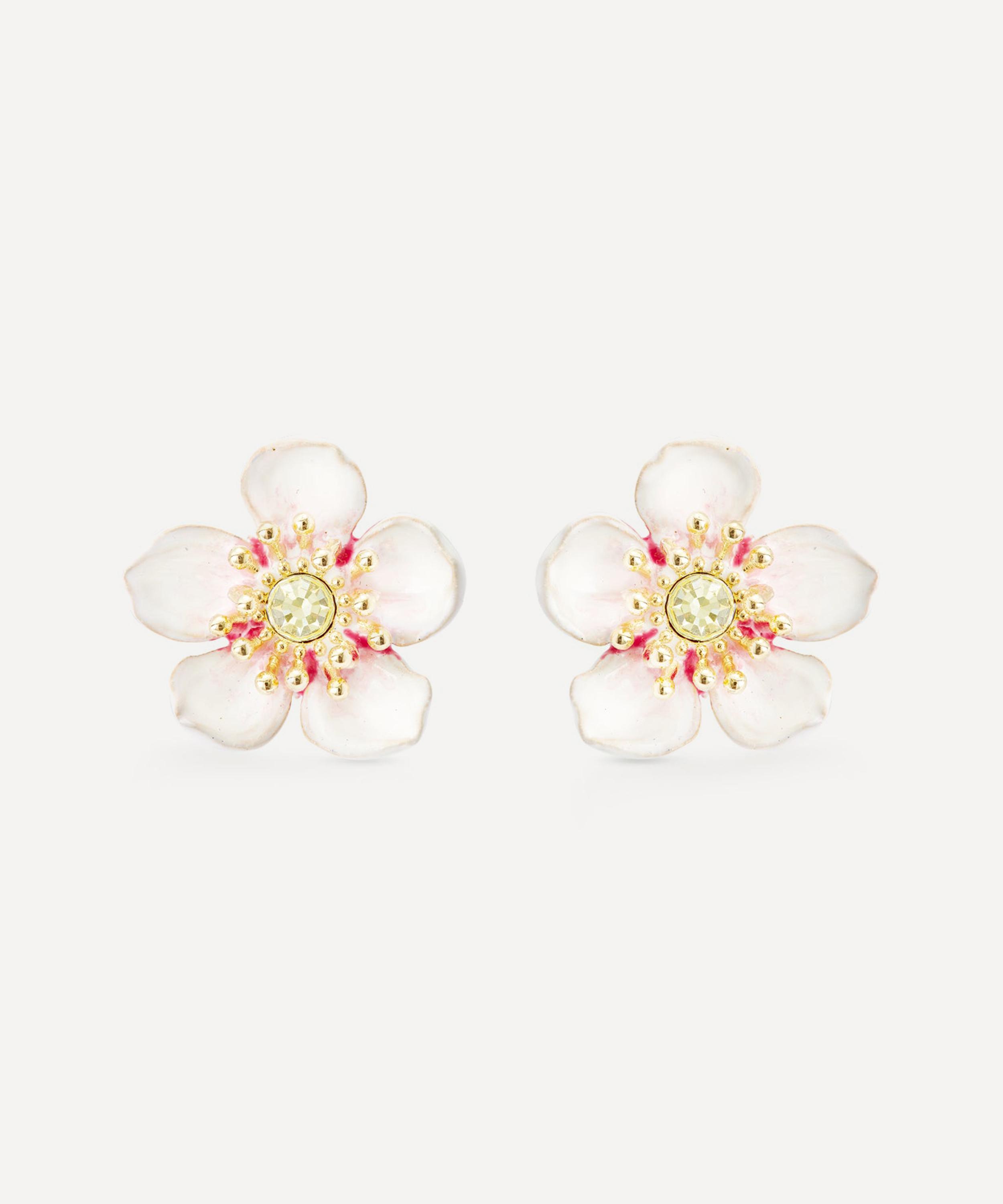 Les N&eacute;r&eacute;ides - Gold-Tone White Cherry Blossom Stud Earrings image number 0