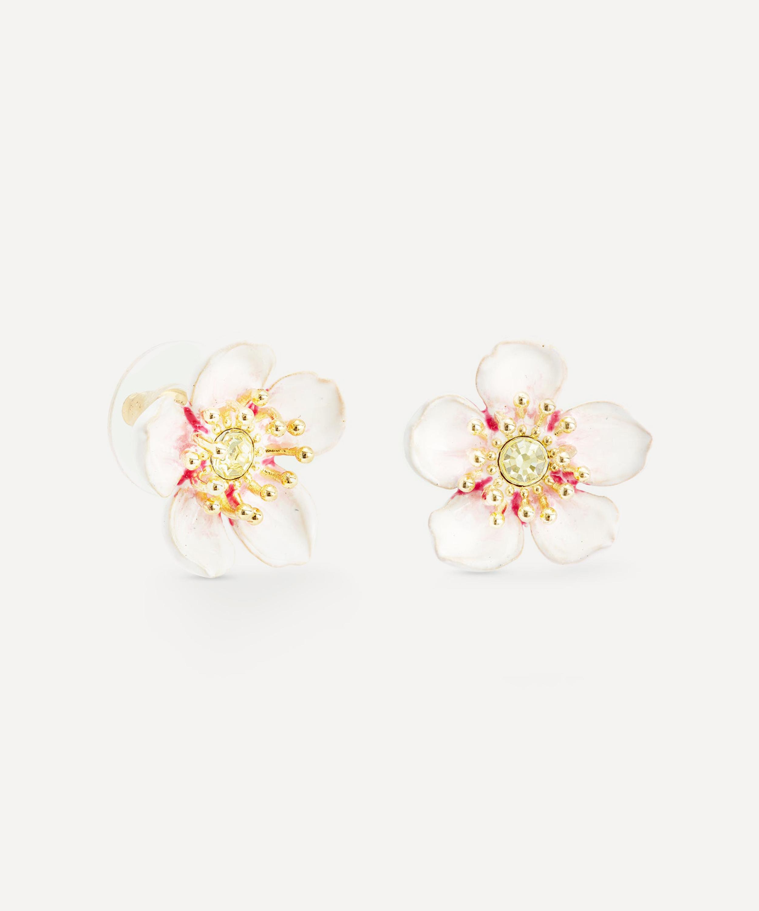 Les N&eacute;r&eacute;ides - Gold-Tone White Cherry Blossom Stud Earrings image number 1