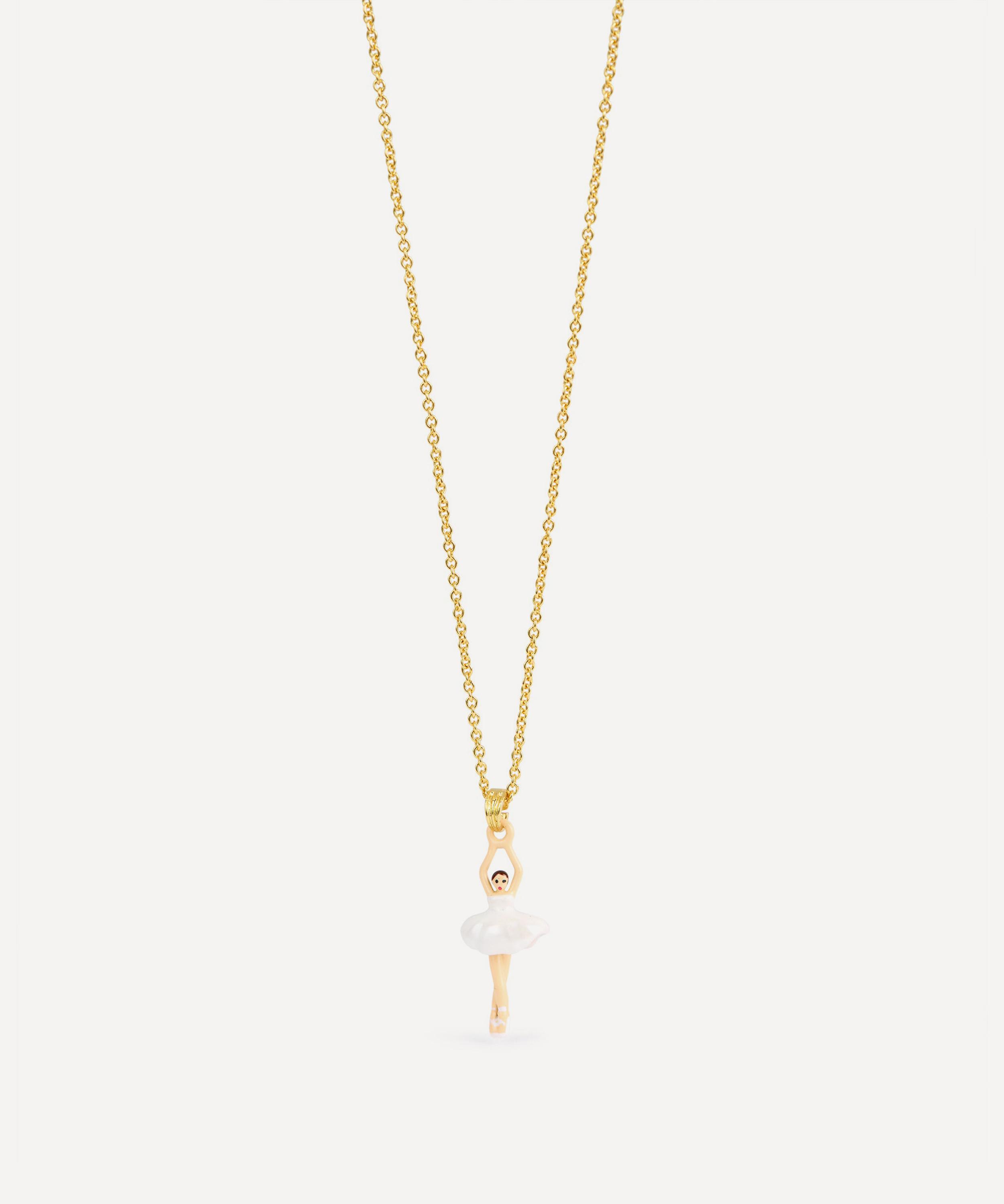 Les N&eacute;r&eacute;ides - Gold-Tone White Tutu Mini Ballerina Pendant Necklace image number 1