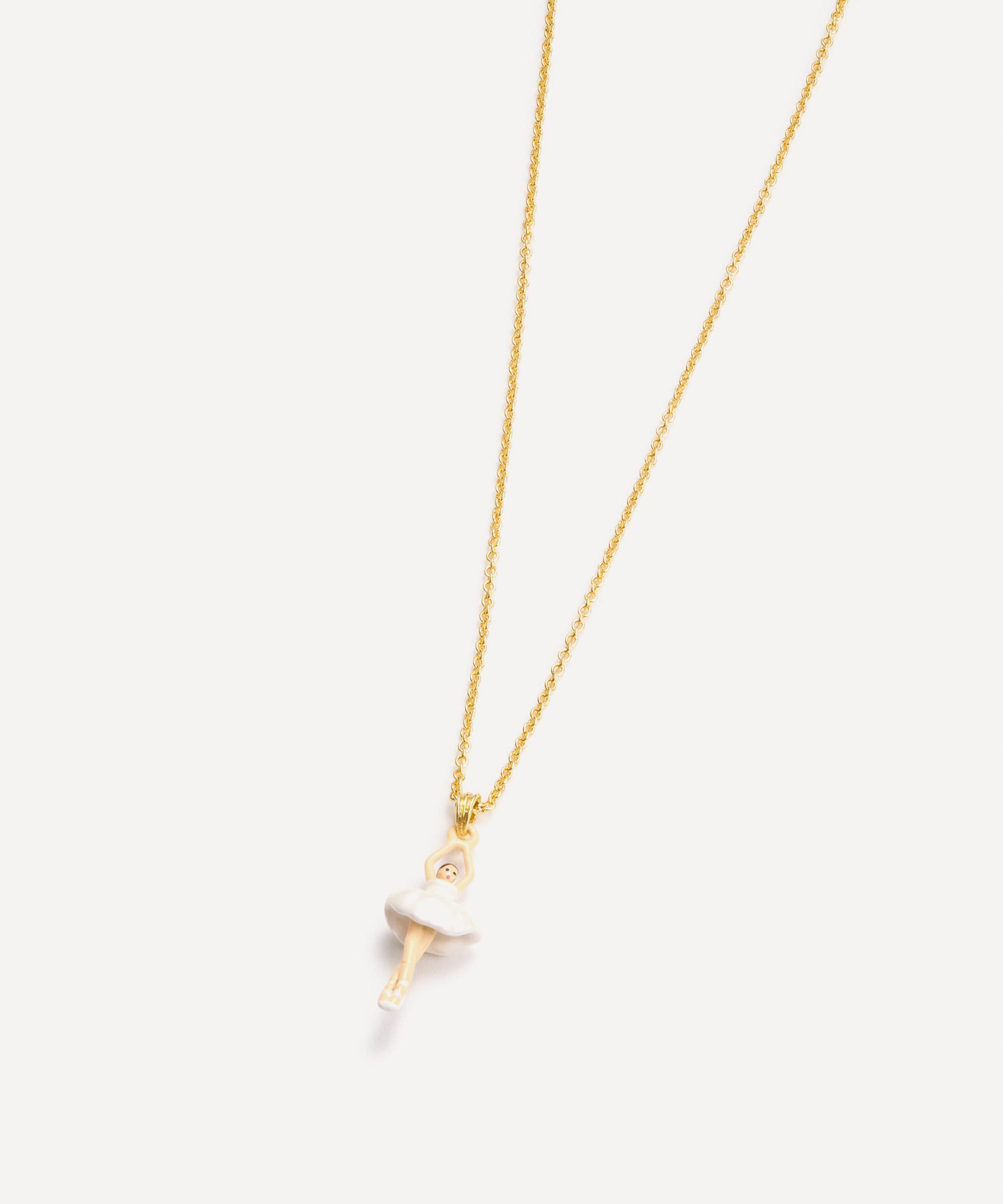 Les N&eacute;r&eacute;ides - Gold-Tone White Tutu Mini Ballerina Pendant Necklace image number 2