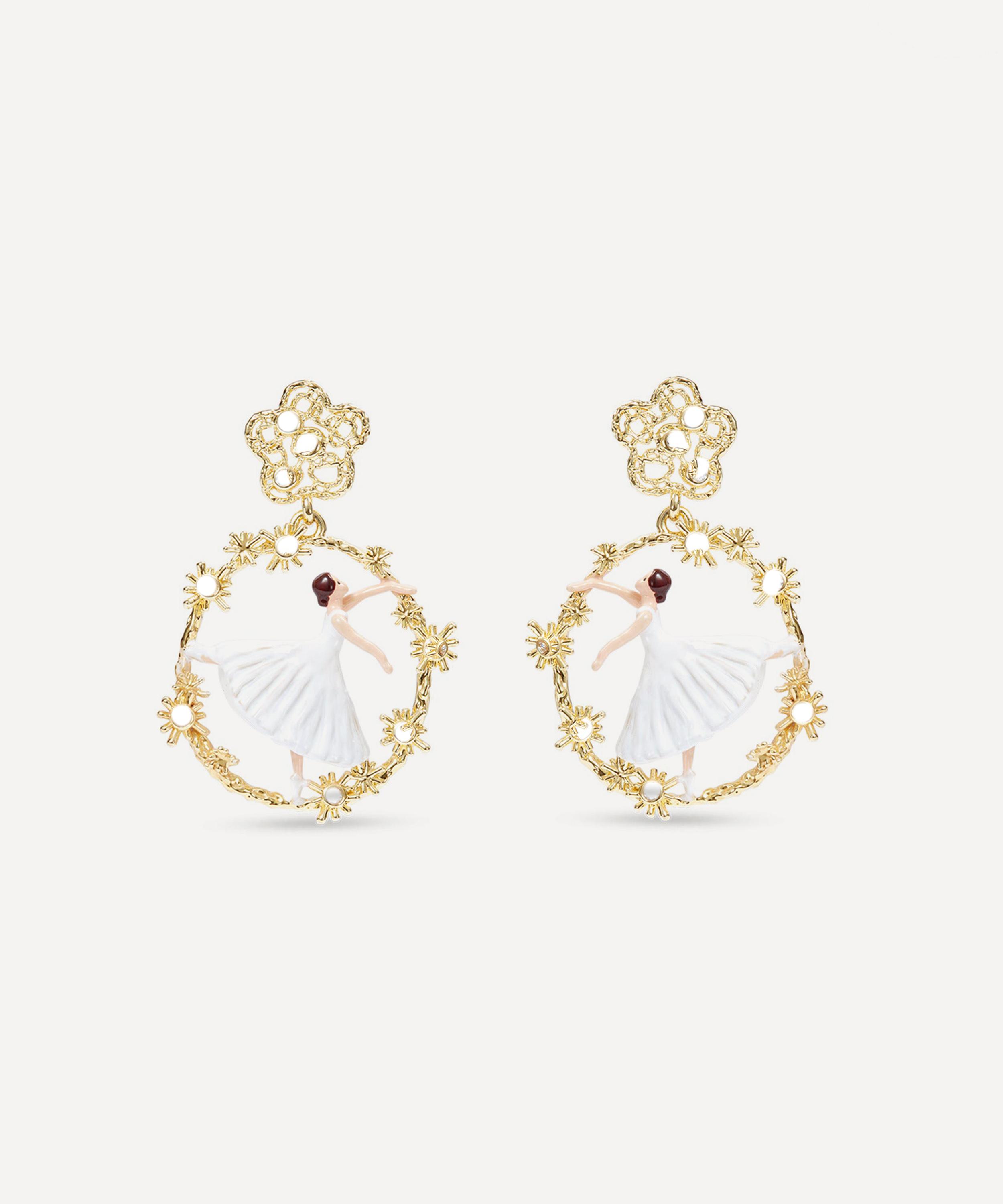 Les N&eacute;r&eacute;ides - Gold-Tone Golden Dancing Ballerina Filigree Hoop Earrings image number 0