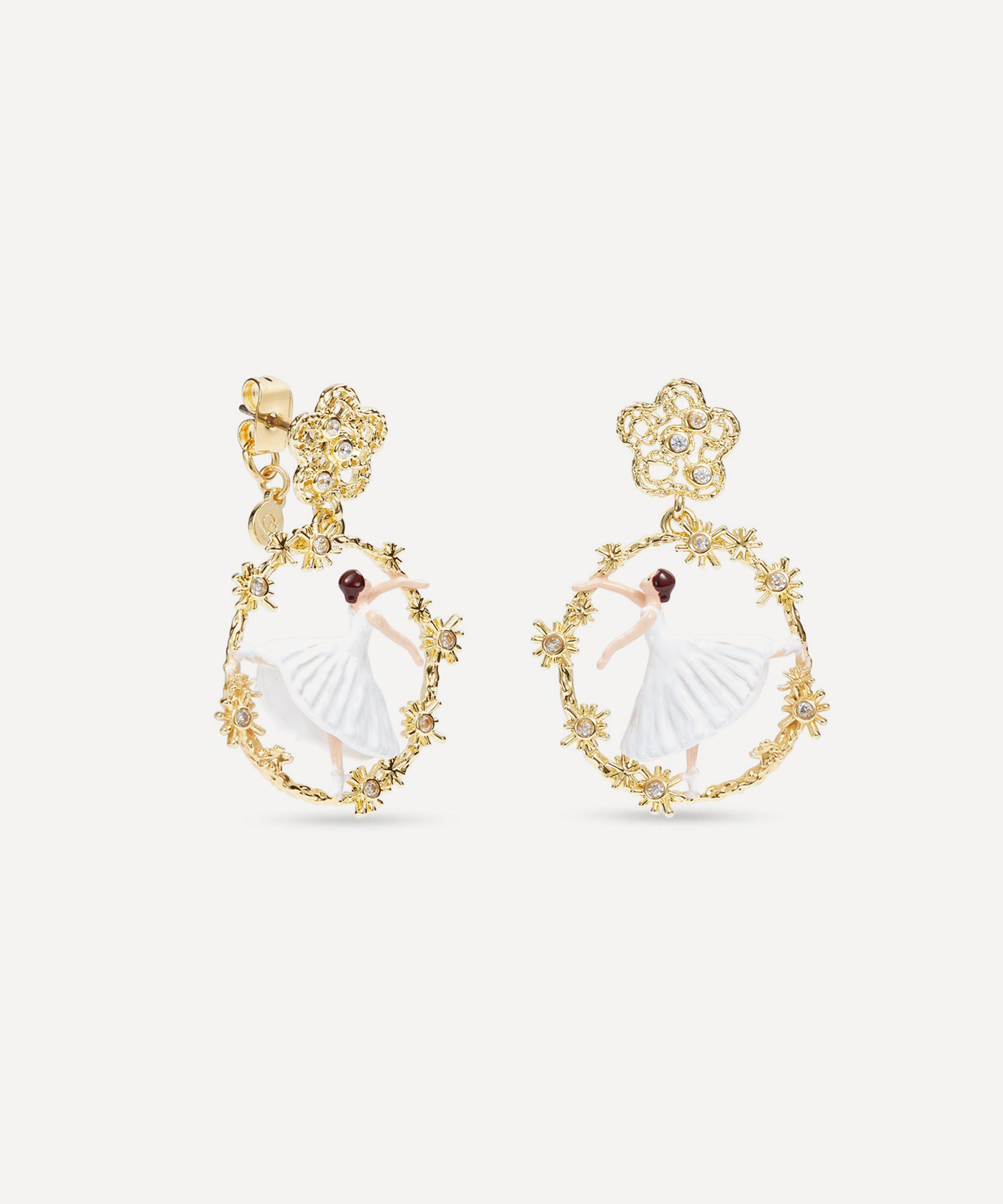 Les N&eacute;r&eacute;ides - Gold-Tone Golden Dancing Ballerina Filigree Hoop Earrings image number 1