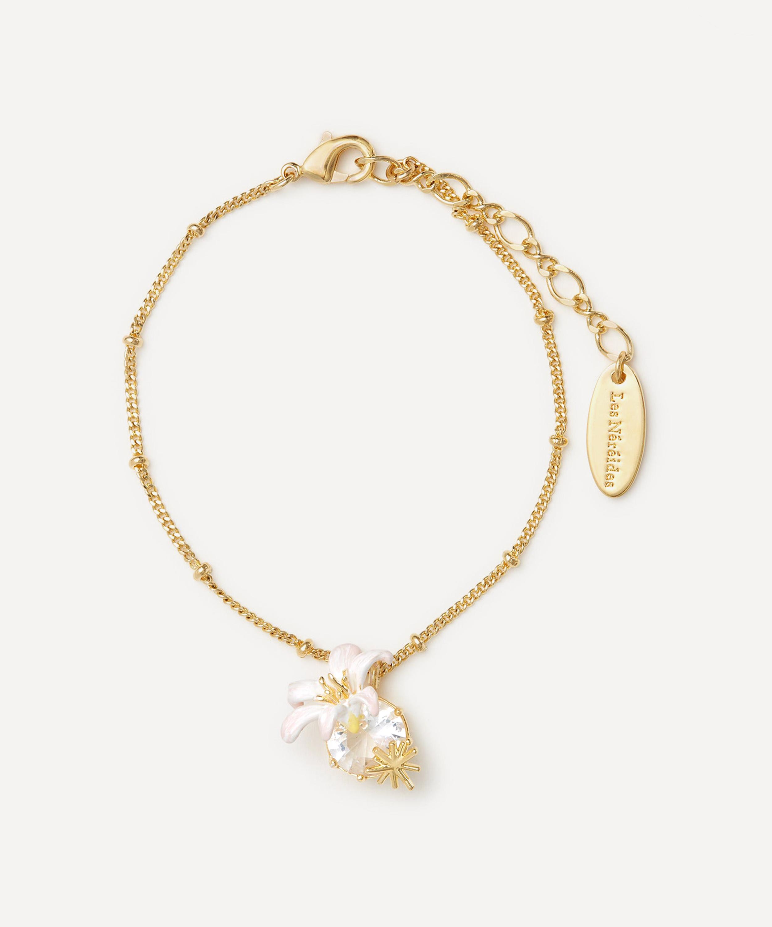 Les N&eacute;r&eacute;ides - Gold-Tone Lily Flower and Faceted Stone Bracelet image number 0
