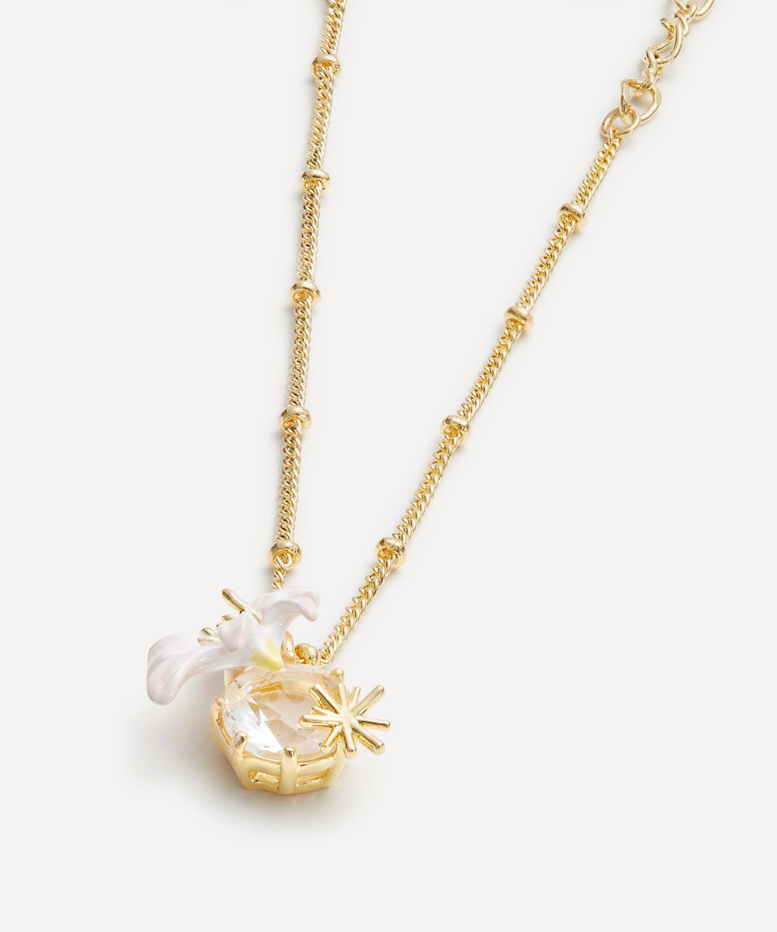 Les N&eacute;r&eacute;ides - Gold-Tone Lily Flower and Faceted Stone Bracelet image number 1