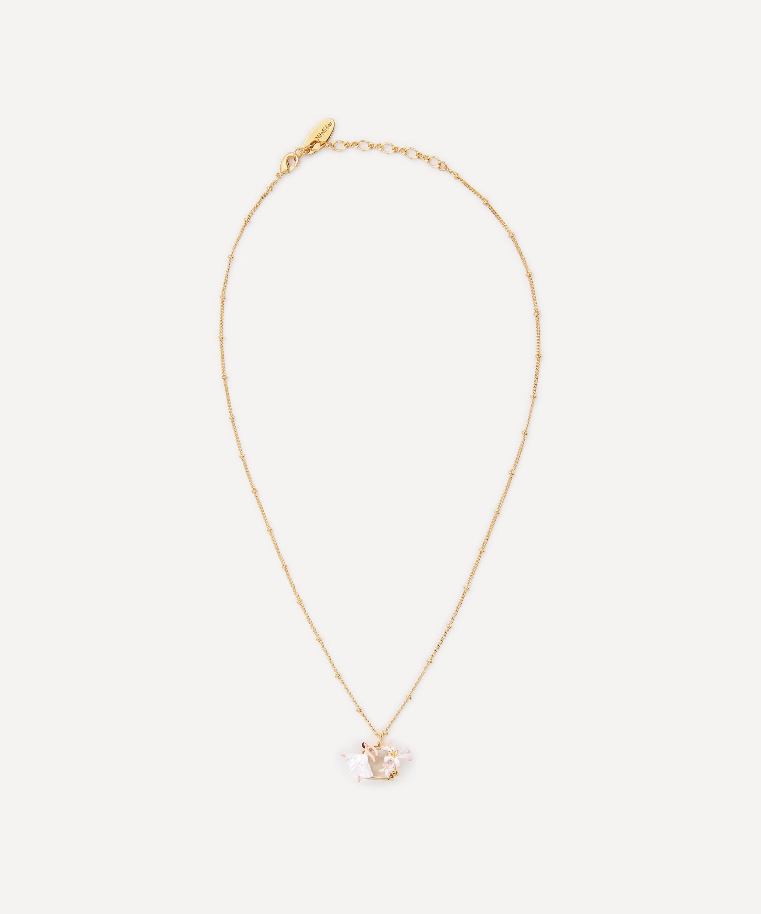 Les N&eacute;r&eacute;ides - Gold-Tone Ballerina Lily Flower and Faceted Stone Pendant Necklace image number 0