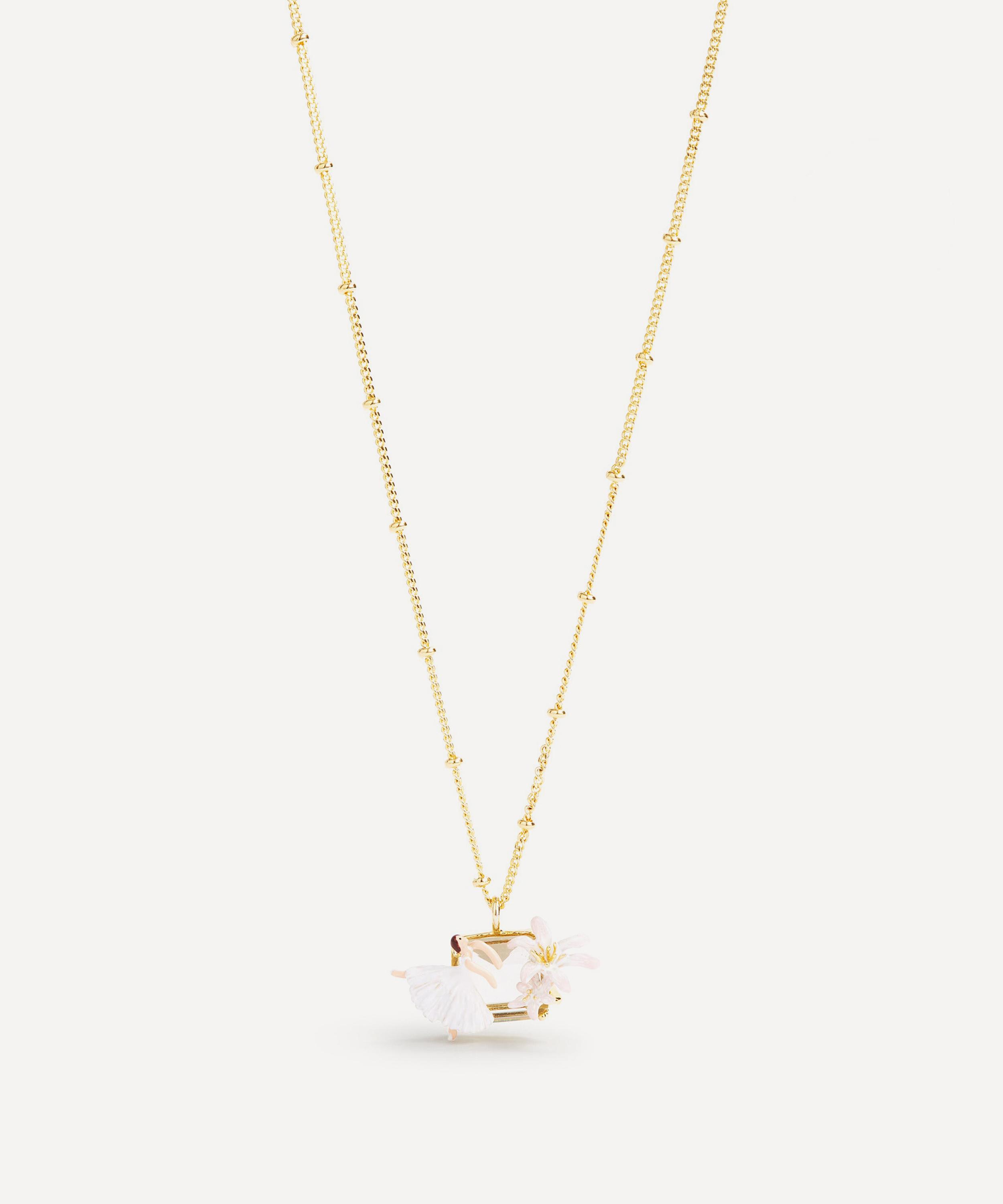 Les N&eacute;r&eacute;ides - Gold-Tone Ballerina Lily Flower and Faceted Stone Pendant Necklace image number 2