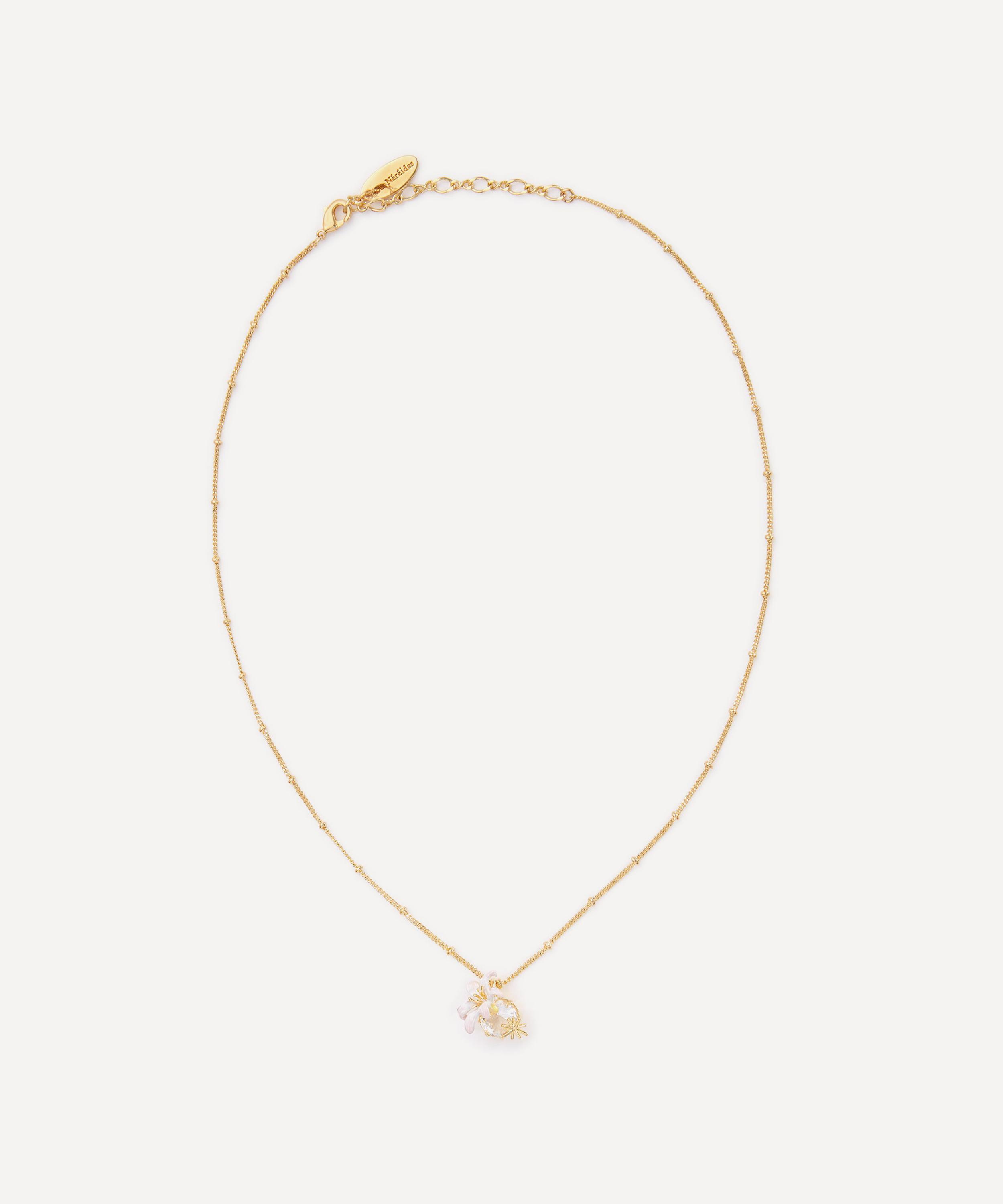 Les N&eacute;r&eacute;ides - Gold-Tone Lily Flower and Faceted Stone Pendant Necklace image number 0