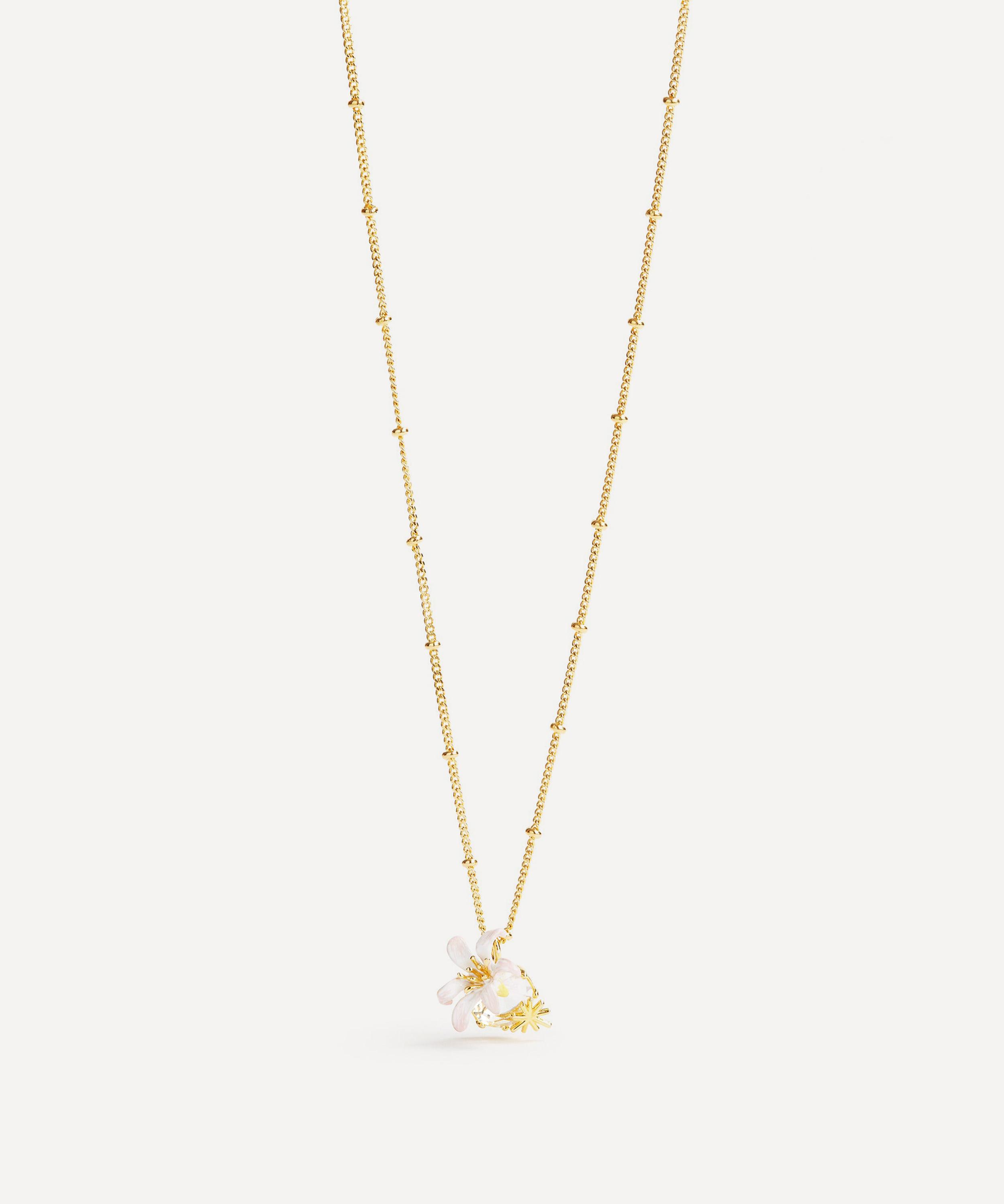 Les N&eacute;r&eacute;ides - Gold-Tone Lily Flower and Faceted Stone Pendant Necklace image number 1