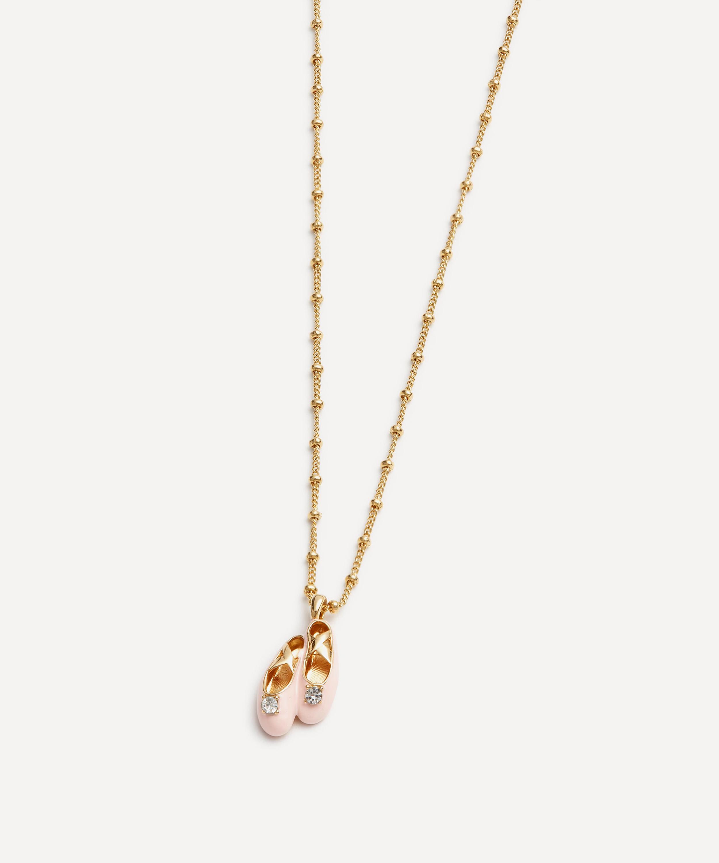Les N&eacute;r&eacute;ides - Gold-Tone Pink Ballet Slipper Pendant Necklace image number 1