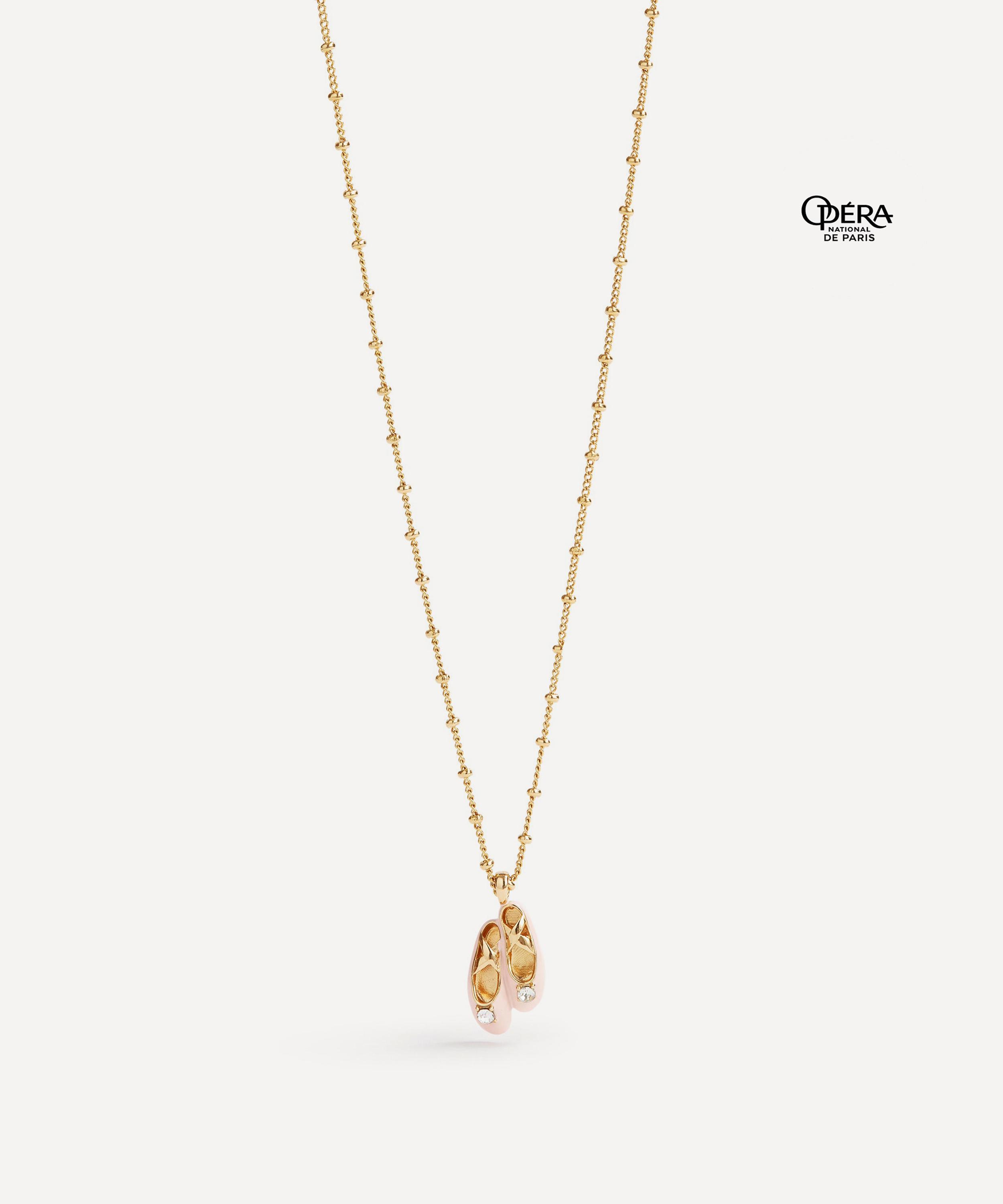 Les N&eacute;r&eacute;ides - Gold-Tone Pink Ballet Slipper Pendant Necklace image number 2