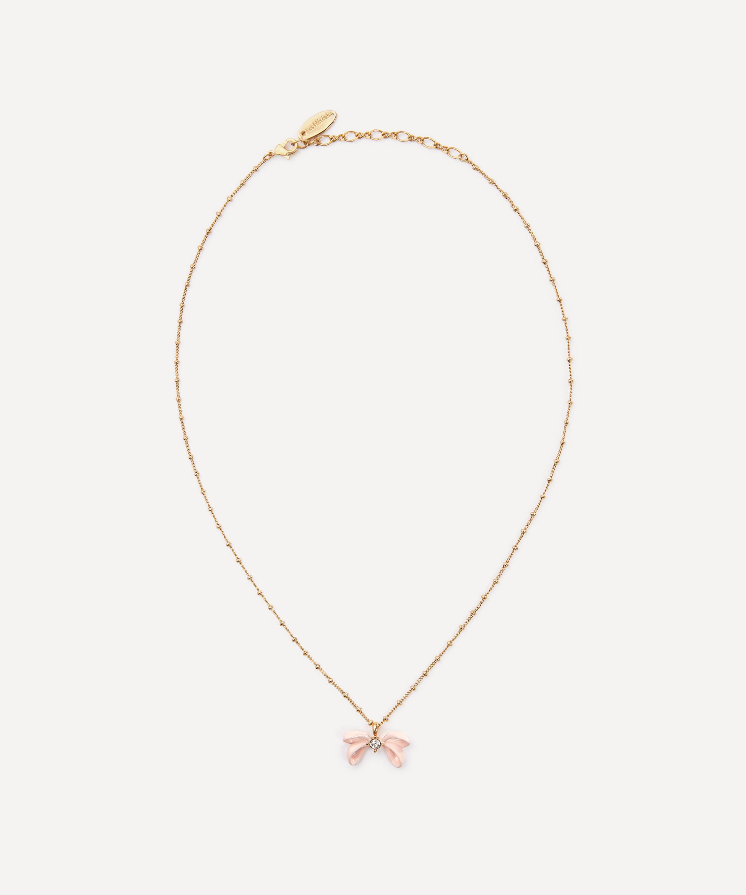Les N&eacute;r&eacute;ides - Gold-Tone Pink Ribbon Pendant Necklace image number 0