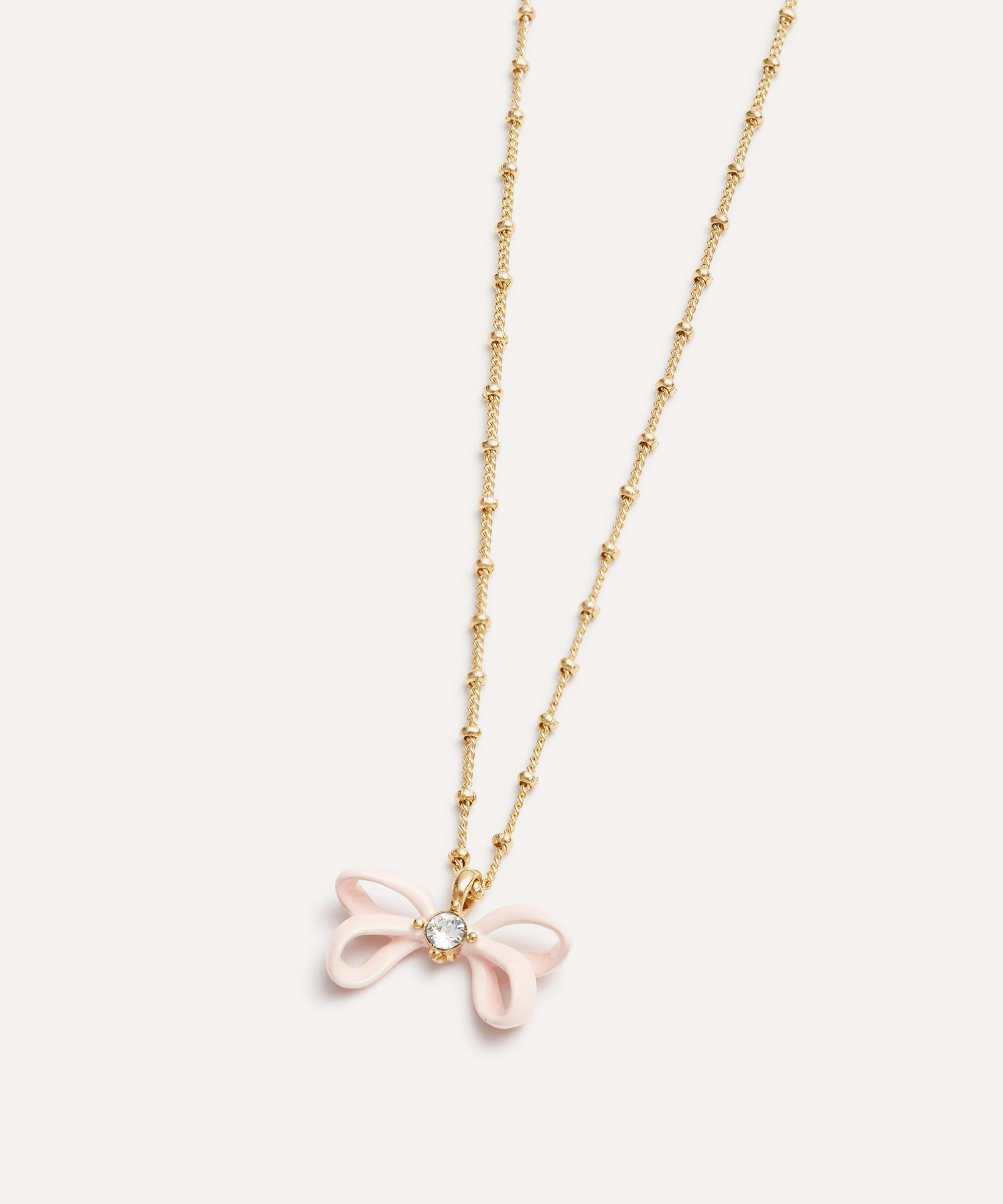Les N&eacute;r&eacute;ides - Gold-Tone Pink Ribbon Pendant Necklace image number 1
