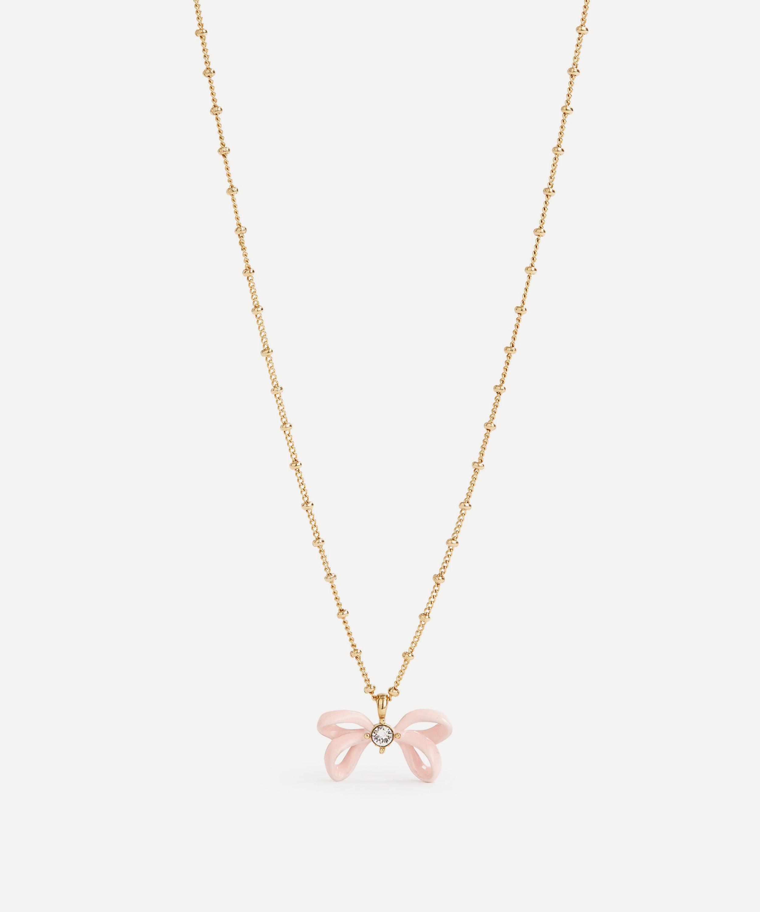 Les N&eacute;r&eacute;ides - Gold-Tone Pink Ribbon Pendant Necklace image number 2