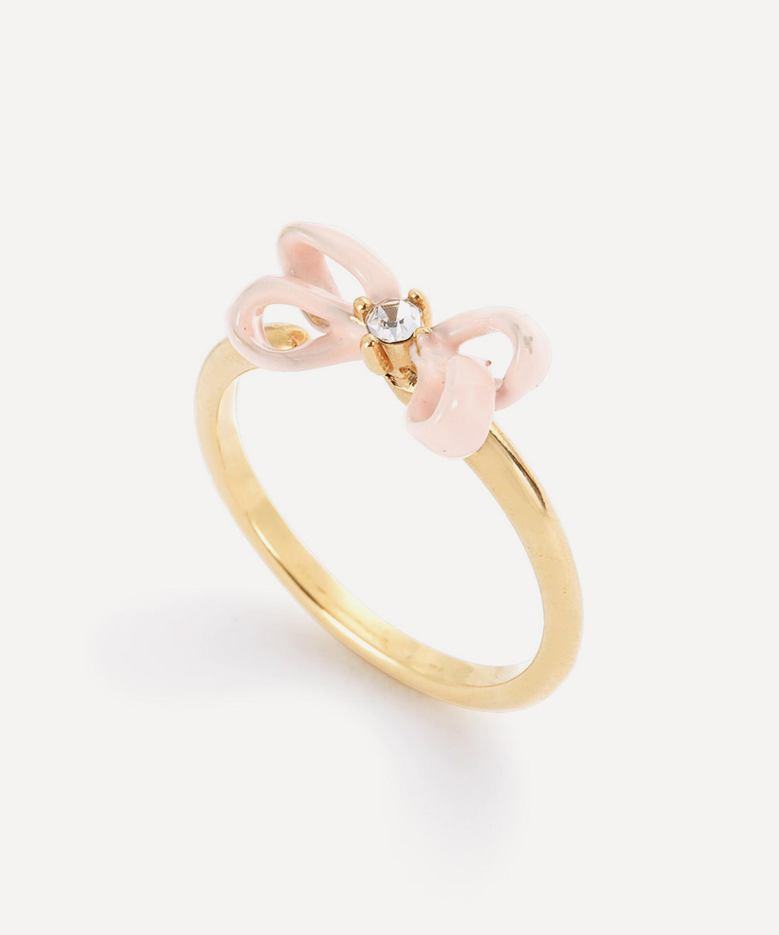 Les N&eacute;r&eacute;ides - Gold-Tone Pink Ribbon and Crystal Adjustable Ring image number 1
