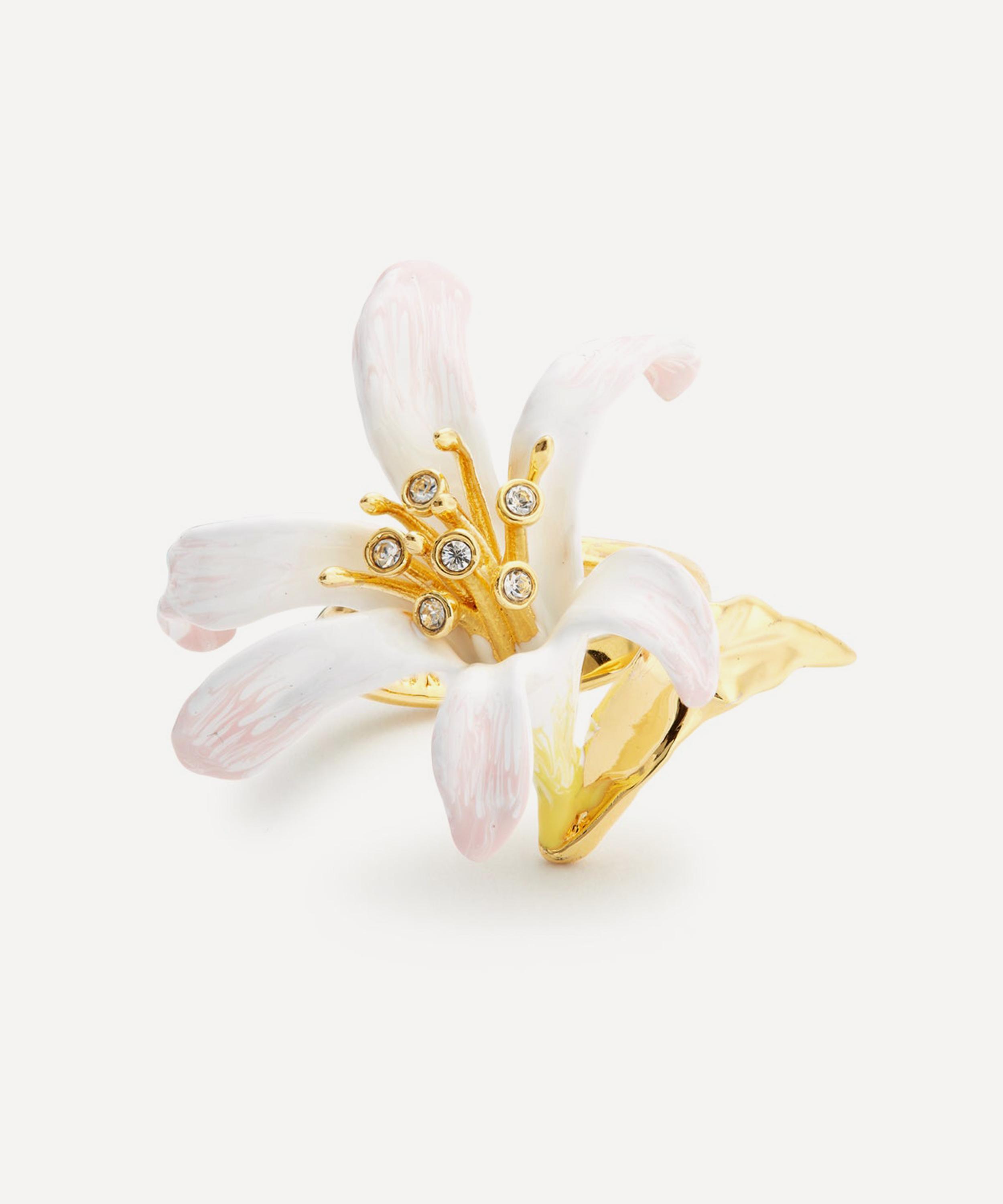 Les N&eacute;r&eacute;ides - Gold-Tone Pink Ribbon and Crystal Adjustable Ring image number 0