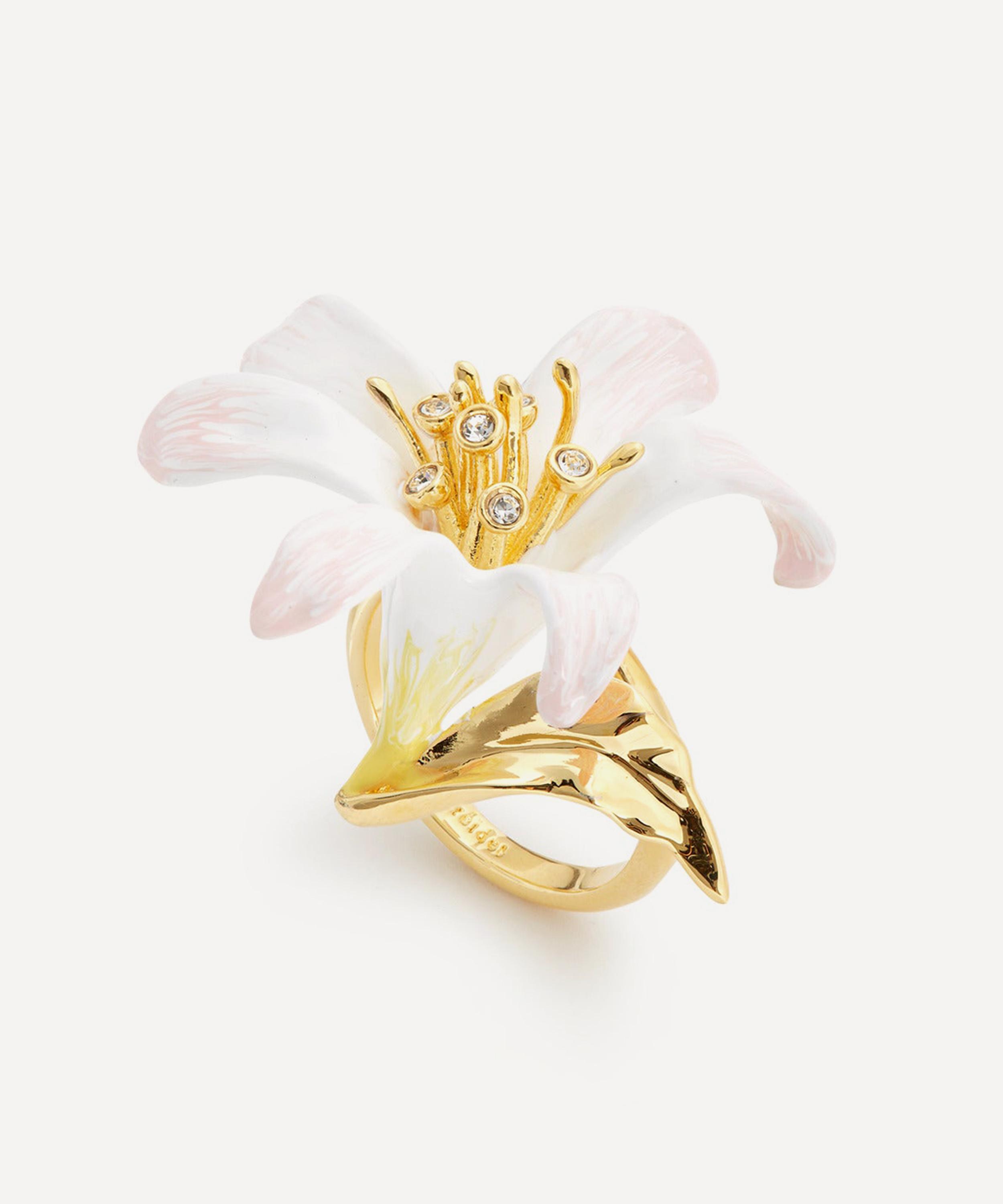 Les N&eacute;r&eacute;ides - Gold-Tone Pink Ribbon and Crystal Adjustable Ring image number 1