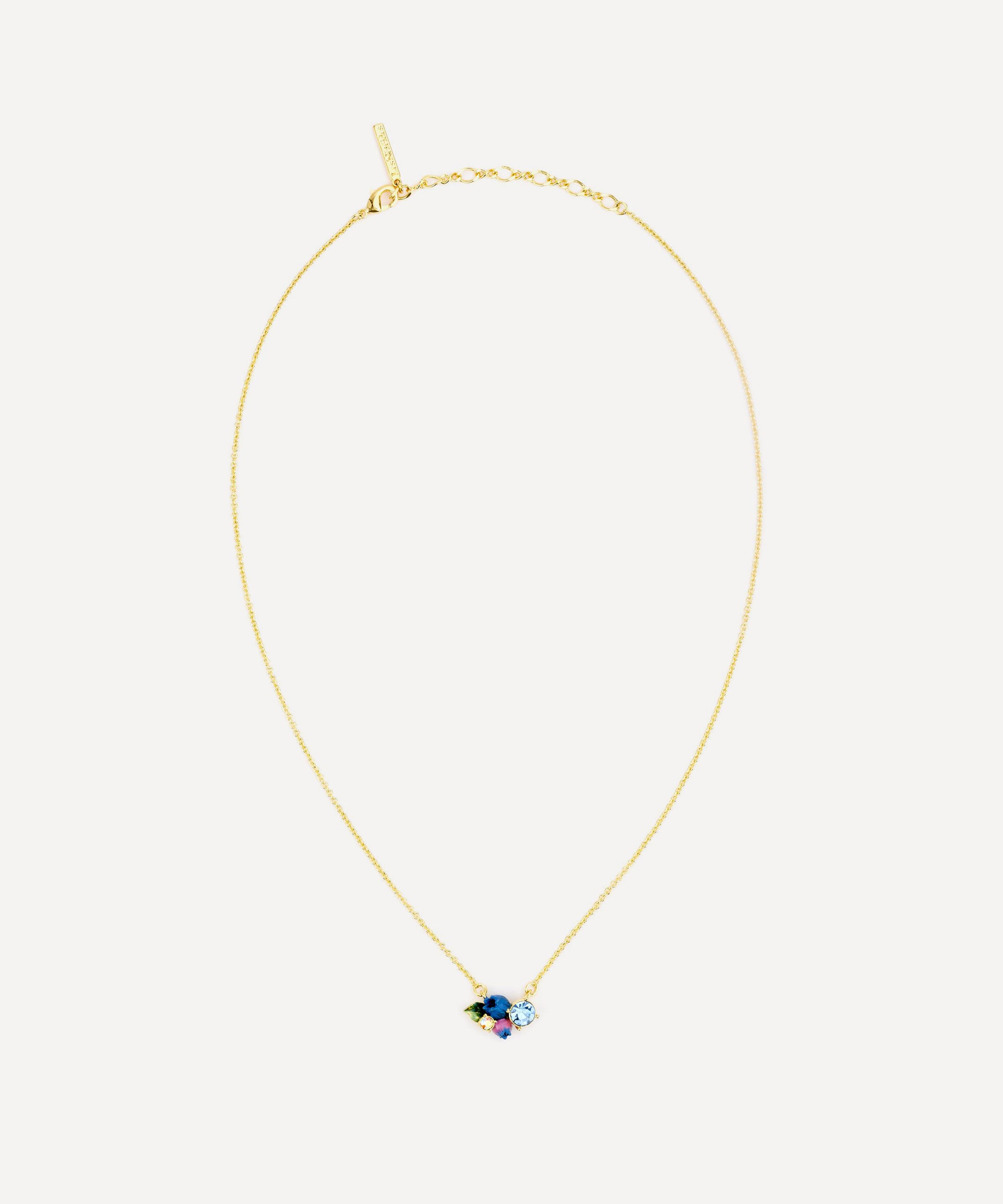 Les N&eacute;r&eacute;ides - Gold-Tone Delicate Blueberry with White and Blue Stones Necklace image number 0