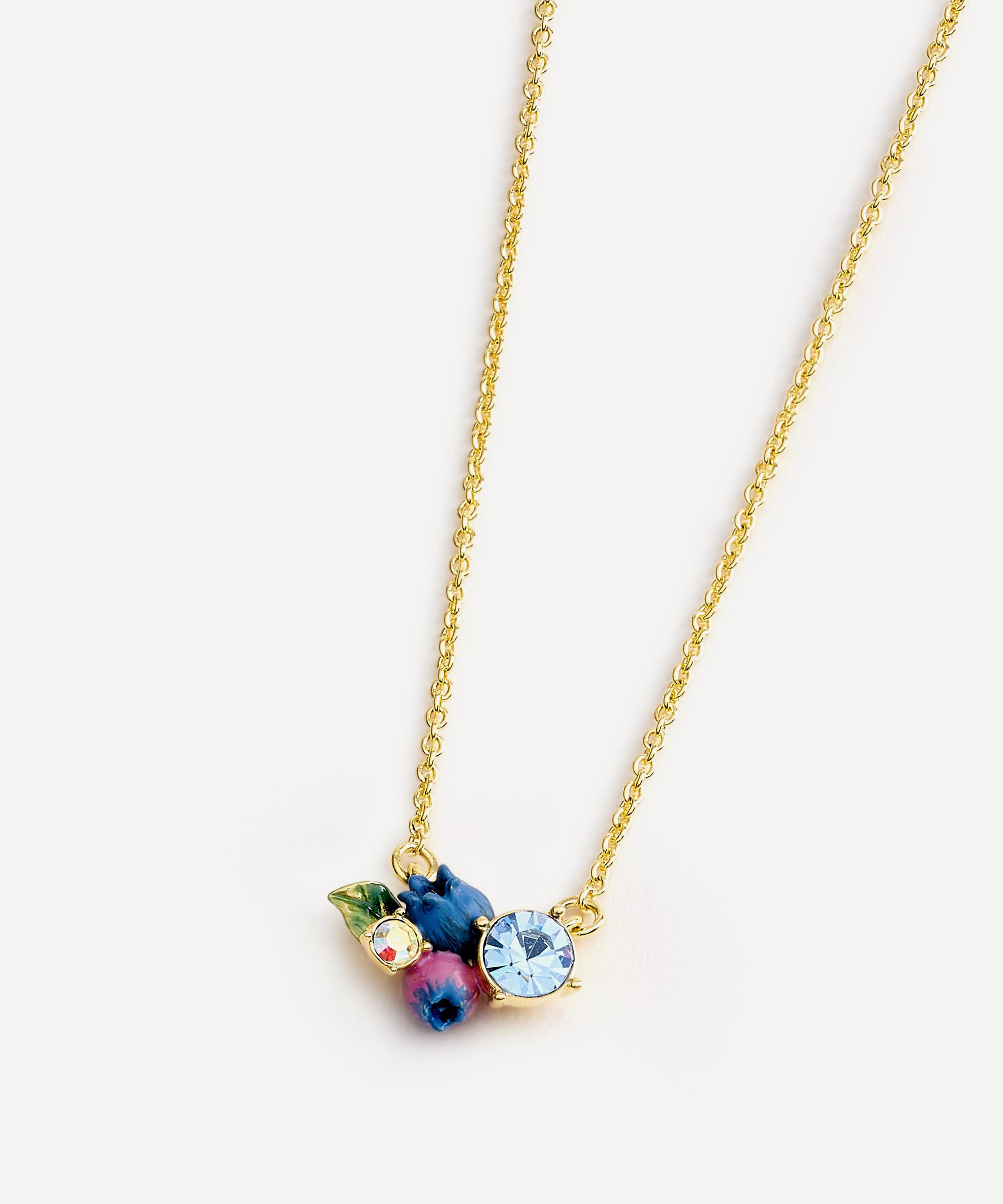 Les N&eacute;r&eacute;ides - Gold-Tone Delicate Blueberry with White and Blue Stones Necklace image number 1