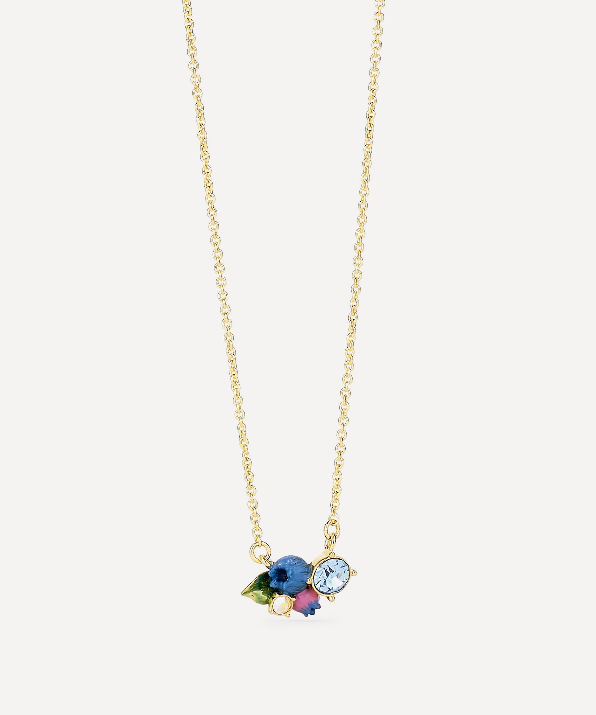 Les N&eacute;r&eacute;ides - Gold-Tone Delicate Blueberry with White and Blue Stones Necklace image number 2